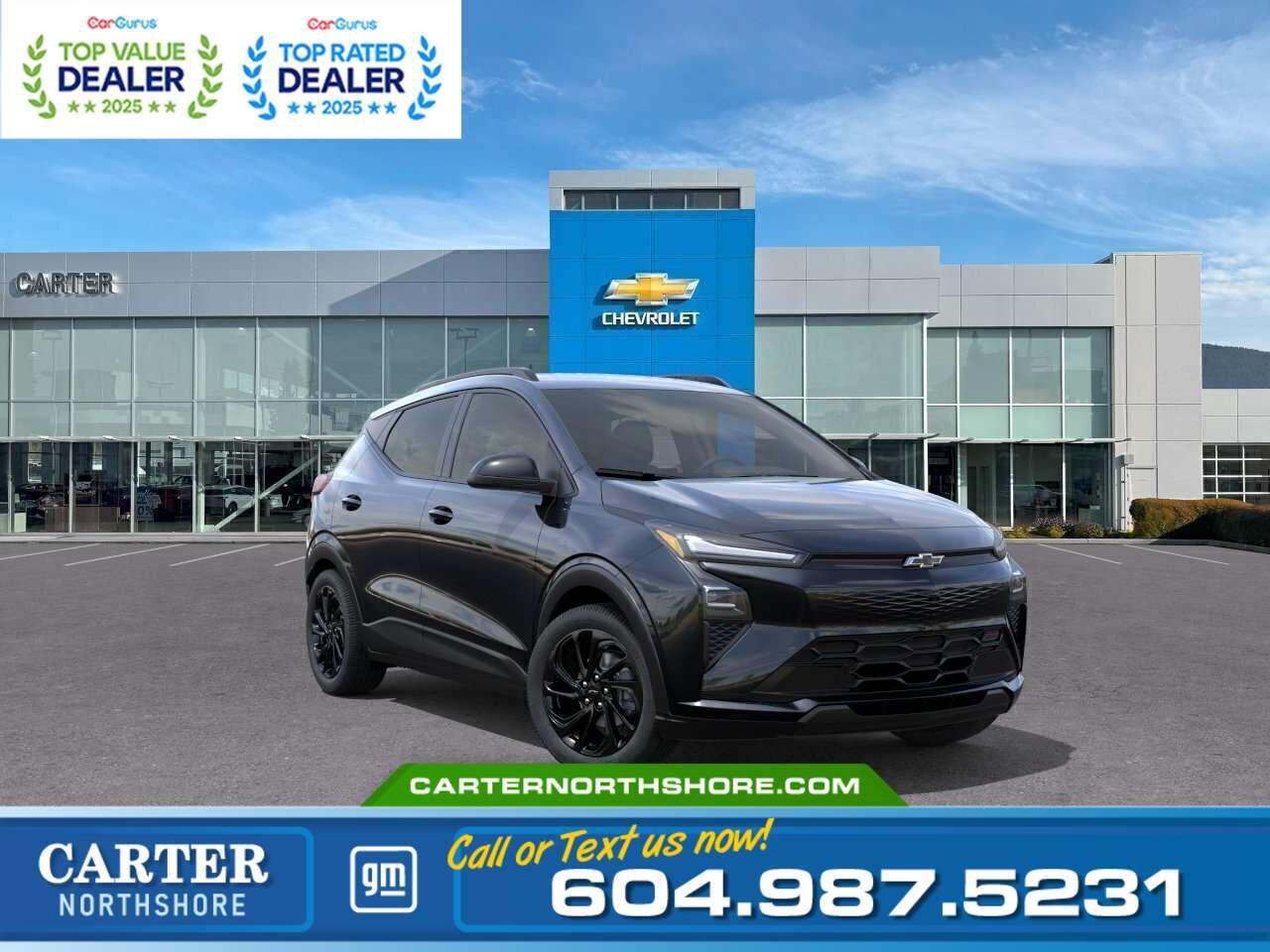 GREAT NEWS! EMPLOYEE PRICING IS BACK! Unlock exceptional savings on eligible new electric vehicles. Combine Employee Pricing with available incentives and drive home an EV for less. Available Savings Include: 	$1,500 Employee Pricing Credit 	$2,300 Non stackable cash discount 	Up to $5,000 Federal EVAP incentive for eligible customers, applied after tax. Only vehicles with a final transaction price under $50,000 before tax are eligible for EVAP.  Drive into the future with the 2027 Chevrolet Bolt EUV RS, offering sporty styling, all-electric performance, and impressive everyday comfort. Equipped with the Technology, Comfort, and Evotex Packages, it features Google Built-In, DC fast charging, HD Surround Vision, a rear camera mirror, adaptive cruise control, wireless charging, heated and ventilated front seats, and advanced safety technologies for added confidence. Come take it for a test drive today and experience all this stylish vehicle has to offer!  WHY CARTER GM NORTHSHORE? - An unrivalled vehicle purchasing experience! - Exceeding our loyal customers expectations since 1990 - 4.7 Google star rating (with 1,700+ customer reviews) - CarGurus Top-Rated Dealer 2025 Award - CarGurus Top Value Dealer 2025 Award - Vehicle trades welcome! Best price guaranteed! - We provide upfront pricing, zero hidden fees, and 100% transparency - Fast approvals and 99% acceptance rates (no matter your current credit status!) - Multilingual staff (many languages spoken) - Comfortable non-pressured environment with in-store television, WIFI and a childrens play area!        Were here to help you drive the vehicle you want, the vehicle you deserve! QUESTIONS? GREAT! WEVE GOT ANSWERS! To speak with a friendly vehicle specialist - CALL NOW! The advertised price includes all standard dealer fees and any applicable manufacturer or dealer incentives. It does not include applicable taxes, licensing, insurance, or optional products or services. Dealer fees will be clearly broken out and itemized on the bill of sale, maximum total of fees $699.00. Prices are shown in Canadian dollars. While we make every effort to ensure accuracy, vehicle details, pricing, options, and availability are subject to change without notice. Please confirm all information with dealership sales management before purchase. Dealer Code: 81121