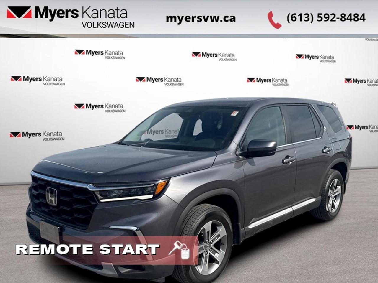 <b>Leather Seats,  Aluminum Wheels,  Heated Seats,  Apple CarPlay,  Android Auto!</b><br> <br>  Compare at $50466 - Our Price is just $48996! <br> <br>Speedy and fuel efficient with tons of cargo and interior space, this 2023 Honda Pilot might just be the ultimate long distance family hauler. This 2023 Honda Pilot is for sale today in Kanata.<br> <br>With a highly flexible interior, extremely comfortable ride, and loads of active safety features, this  all-new 2023 Honda Pilot should easily be your top choice. The interior of this Honda Pilot surrounds you and your passengers in sophistication thanks to its ergonomic design and soft-touch materials. If your family needs a new driving partner thats steeped in refinement, look no further than this stunning 2023 Honda Pilot.<br> <br>This SUV has 46,175 km. Its Modern Steel Me in colour and is completely accident free based on the <a href=https://vhr.carfax.ca/?id=5jBPThUM083C/oM+rGgXmrFcJxBPUEHj target=_blank>CARFAX Report</a>. It has an Automatic transmission and is powered by a 285HP 3.5L V6 Cylinder Engine. <br> <br> Our Pilots trim level is EX-L. This Pilot EX-L adds on leather seating upholstery, machined aluminum wheels heated second row seats and an upgraded 9-inch infotainment screen, and comes with fantastic standard features such as a 9-speaker audio system, heated front seats with power adjustment and lumbar support and memory function, a heated steering wheel, proximity keyless entry with push button start, adaptive cruise control, dual-zone climate control, and a power liftgate for rear cargo access. Connectivity features include Apple CarPlay, Android Auto, and Honda HandsFreeLink with bilingual interface. Occupant safety on the road is assured, thanks to a suite of systems including HondaLink Assist Emergency SOS, front and rear parking sensors, blind spot information, collision mitigation braking system with rear cross traffic alert, lane keeping assist with lane departure warning, forward collision mitigation, and a rearview camera. This vehicle has been upgraded with the following features: Leather Seats, Aluminum Wheels, Heated Seats, Apple CarPlay, Android Auto, Power Liftgate, Heated Steering Wheel.<br> <br>To apply right now for financing use this link: <a href=https://www.myersvw.ca/financing-request/ target=_blank>https://www.myersvw.ca/financing-request/</a><br> <br/><br>Backed by Myers Exclusive NO Charge Engine/Transmission for life program lends itself for your peace of mind and you can buy with confidence. Call one of our experienced Sales Representatives today and book your very own test drive! Why buy from us? Move with the Myers Automotive Group since 1942! We take all trade-ins - Appraisers on site - Full safety inspection including e-testing and professional detailing prior delivery! <br><br>*LIFETIME ENGINE TRANSMISSION WARRANTY NOT AVAILABLE ON VEHICLES MARKED AS-IS, VEHICLES WITH KMS EXCEEDING 140,000KM, VEHICLES 8 YEARS & OLDER, OR HIGHLINE BRAND VEHICLES (eg.BMW, INFINITI, CADILLAC, LEXUS...). FINANCING OPTIONS NOT AVAILABLE ON VEHICLES MARKED AS-IS OR AS-TRADED.<br> Come by and check out our fleet of 30+ used cars and trucks and 140+ new cars and trucks for sale in Kanata.  o~o