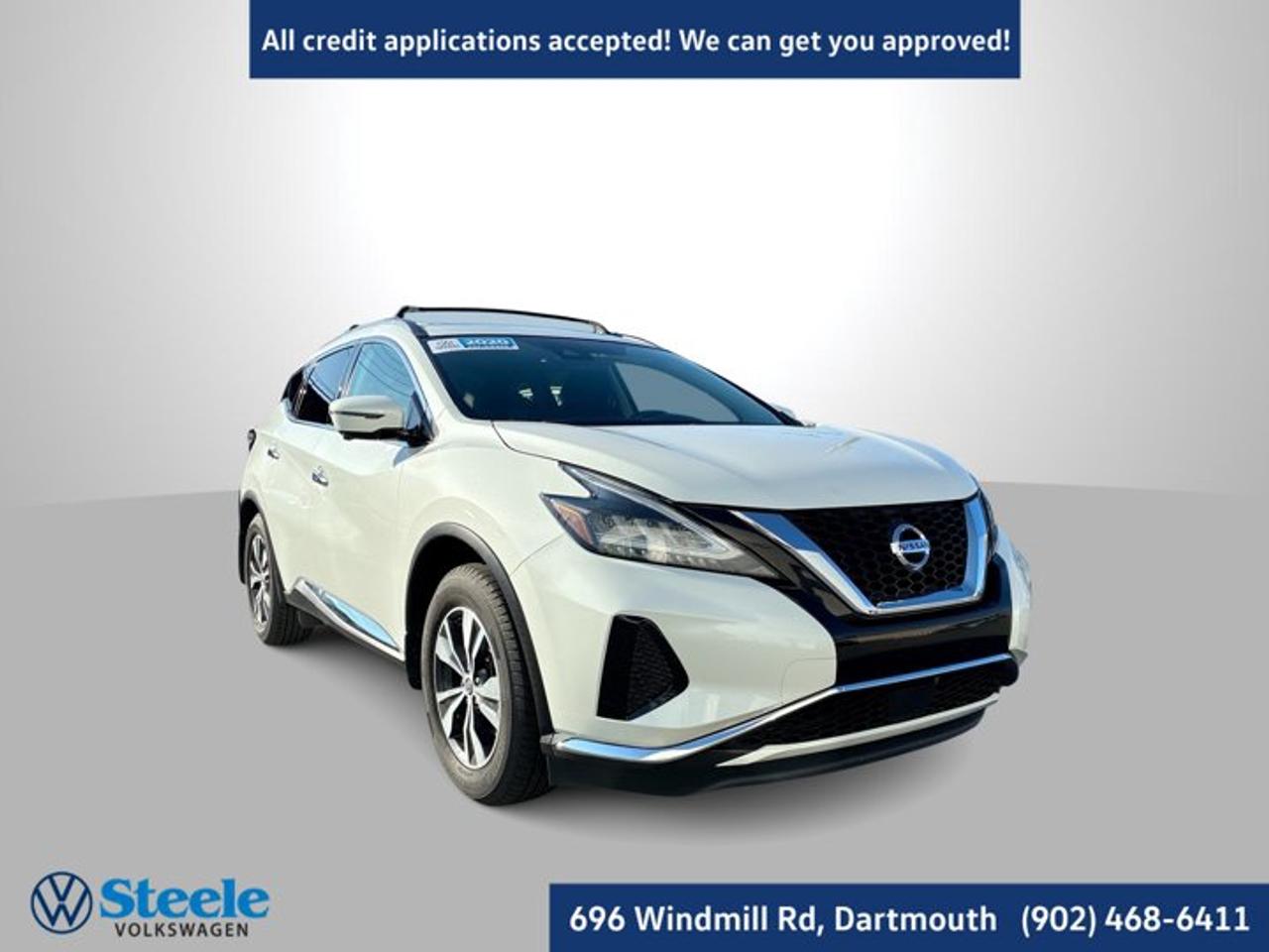 Recent Arrival!2020 Nissan Murano SV 4D Sport Utility White AWD CVT with Xtronic 3.5L 6-Cylinder DOHC 24VAt Steele Volkswagen, we have financing options available for all credit situations!, CVT with Xtronic, AWD, 18 Alloy Wheels, 6 Speakers, Air Conditioning, Four wheel independent suspension, Heated Front Bucket Seats, Heated steering wheel, NissanConnect featuring Apple CarPlay and Android Auto, Occupant sensing airbag, Power driver seat, Power Liftgate, Power moonroof, Radio: AM/FM/CD/MP3/WMA NissanConnect w/Navigation, Remote keyless entry.This 2020 Nissan Murano SV will not last long!! Call Now to reserve your Test Drive appointment!! 1-902-468-6411 or chat with us online at www.steelevw.ca.Steele Auto Group is the most diversified group of automobile dealerships in Atlantic Canada, with 40 dealerships selling 27 brands and an employee base of over 1000. Sales are up by double digits over last year and the plan going forward is to expand further into Atlantic Canada.Awards:* JD Power Initial Quality Study (IQS)