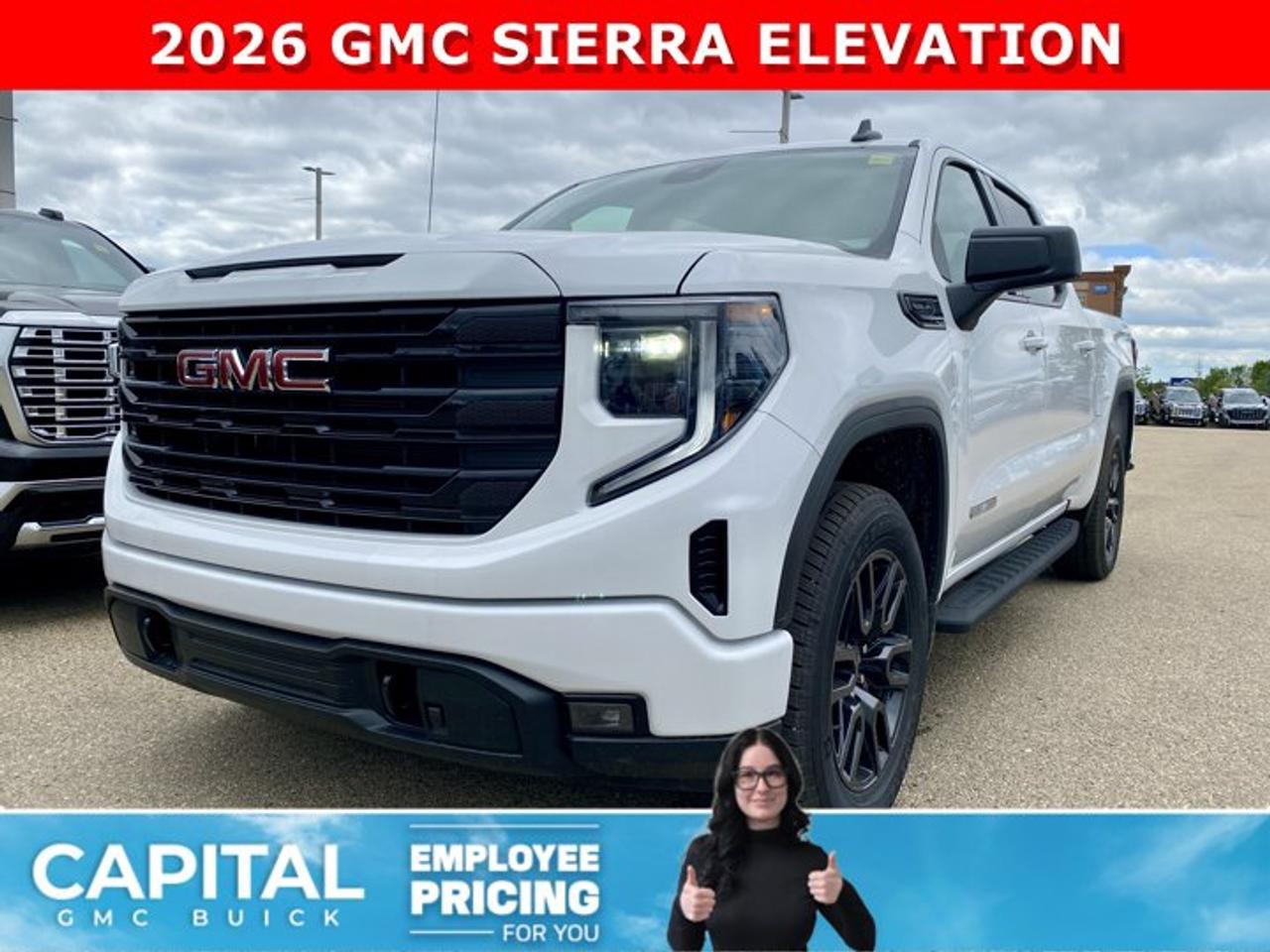 Check out this 2026 Sierra 1500 Elevation Crew Cab 5.3L V8... Fully equipped with Heated Bucket Seats, Heated Steering, Remote Start, ASSIST STEPS, Multipro Tailgate, Dual Zone Climate Control, Integrated Brake Controller, Wireless Charging and so much more! CALL NOWAsk for the Internet Department for more information or book your test drive today!AMVIC Licensed Dealer - Licence Number B1044900