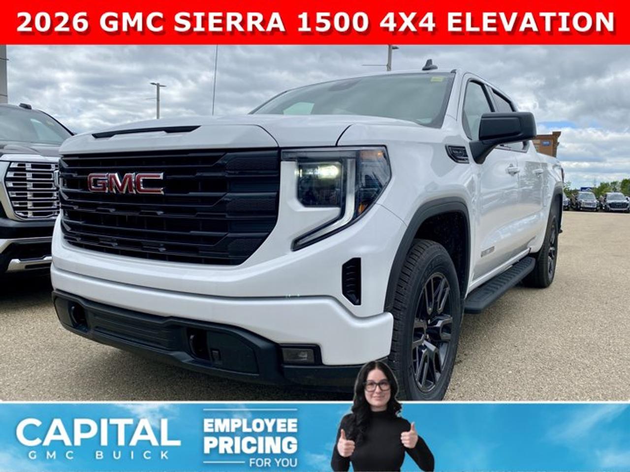 Check out this 2026 Sierra 1500 Elevation Crew Cab 5.3L V8... Fully equipped with Heated Bucket Seats, Heated Steering, Remote Start, ASSIST STEPS, Multipro Tailgate, Dual Zone Climate Control, Integrated Brake Controller, Wireless Charging and so much more! CALL NOWAsk for the Internet Department for more information or book your test drive today!AMVIC Licensed Dealer - Licence Number B1044900