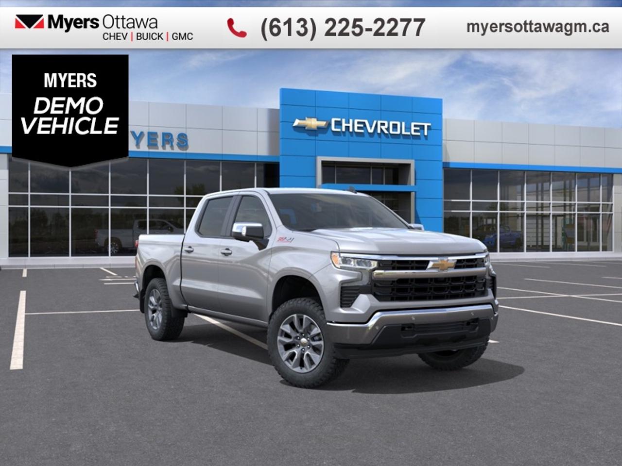 SPECIAL! EMPLOYEE PRICING ON NOW! Was $83485. Now $76259! $7226 discount until Aug 31!  <br> <br/>Reliable, adaptable and ready for action, the 2026 Silverado 1500 is your partner in work and adventure.<br> <br>The 2026 Chevrolet Silverado 1500 delivers full-size pickup performance with a polished interior and smart technology to meet the demands of both work and play. Inside youll find an interior designed for comfort and connectivity, outfitted with modern amenities and a layout that supports both productivity and leisure. With such versatility, the Silverado 1500 stands ready to take on the tough jobs and the long drives in equal fashion.<br> <br>This Sterling Grey Metallic Crew Cab 4X4 pickup has an Automatic transmission and is powered by a 355HP 5.3L 8 Cylinder Engine. <br> <br> Our Silverado 1500s trim level is LT. This trim steps things up with heated front seats, a heated steering wheel and dual-zone climate control, along with a trailering package, remote start, aluminum wheels, hitch guidance, a power locking EZ lift tailgate, and an upgraded 13.4-inch infotainment display with navigation capability, Apple CarPlay and Android Auto. Safety features also include lane keep assist with lane departure warning, following distance indication, forward collision alert, and automatic emergency braking with front pedestrian braking. This vehicle has been upgraded with the following features: True North Edition Plus, Leather Seats, All-Weather Floor Liners, Multi-Flex Tailgate, Z71 Off-Road Package. This is a demonstrator vehicle driven by a member of our staff, so we can offer a great deal on it.<br><br> <br>To apply right now for financing use this link: <a href=https://creditonline.dealertrack.ca/Web/Default.aspx?Token=b35bf617-8dfe-4a3a-b6ae-b4e858efb71d&Lang=en target=_blank>https://creditonline.dealertrack.ca/Web/Default.aspx?Token=b35bf617-8dfe-4a3a-b6ae-b4e858efb71d&Lang=en</a><br> <br/>Weve discounted this vehicle $7226. See dealer for details. <br><br><br> Come by and check out our fleet of 30+ used cars and trucks and 150+ new cars and trucks for sale in Ottawa.  o~o