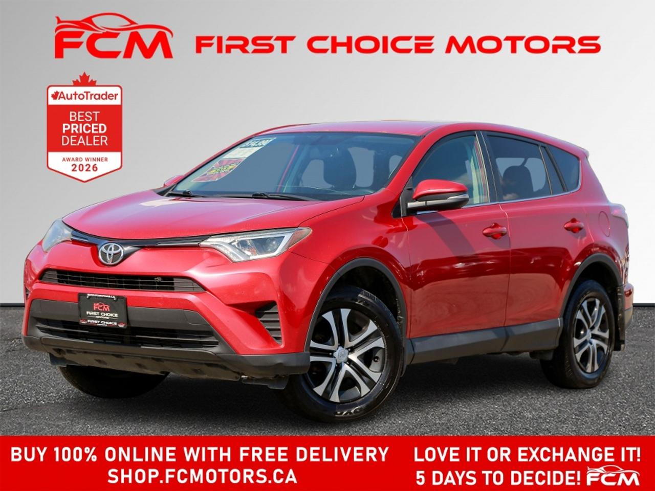 ** ** SPECIAL LIMITED TIME OFFER ** ** PURCHASE ANY VEHICLE THIS WEEK AND RECEIVE 4 BRAND-NEW ALL-SEASON TIRES AT NO ADDITIONAL COST!!! DON   T MISS THIS EXCLUSIVE CHANCE TO UPGRADE YOUR RIDE AND STAY PREPARED FOR ANY WEATHER!!! <br><br>EXCITING NEWS FROM FIRST CHOICE MOTORS! Our brand-new online showroom is now open to the public, bringing the ultimate car shopping experience right to your fingertips! Enjoy a 100% online car shopping experience, with over 500 certified vehicles in stock, comprehensive protection plans, and thousands of new auto parts & accessories available! Plus, for a limited time, were offering FREE deliveries across Ontario on all vehicle purchases! Dont miss out   visit Shop.fcmotors.ca to find and upgrade your perfect vehicle today!<br><br>Welcome to First Choice Motors, the largest car dealership in Toronto of pre-owned cars, SUVs, and vans priced between $5000-$15,000. With an impressive inventory of over 300 vehicles in stock, we are dedicated to providing our customers with a vast selection of affordable and reliable options. <br><br>Were thrilled to offer a used 2016 Toyota RAV4 LE, red color with 216,000km (STK#9983) This vehicle was $14990 NOW ON SALE FOR $13990. It is equipped with the following features:<br>- Automatic Transmission<br>- Heated seats<br>- All wheel drive<br>- Alloy wheels<br>- Power windows<br>- Power locks<br>- Power mirrors<br>- Air Conditioning<br><br>At First Choice Motors, we believe in providing quality vehicles that our customers can depend on. All our vehicles come with a 36-day guarantee on all safety related items. We also offer additional warranty options up to 5 years for our customers who want extra peace of mind.<br><br>Furthermore, all our vehicles are sold fully certified with brand new brakes rotors and pads, a fresh oil change, and brand new set of all-season tires installed & balanced. You can be confident that this car is in excellent condition and ready to hit the road.<br><br>At First Choice Motors, we believe that everyone deserves a chance to own a reliable and affordable vehicle. Thats why we offer financing options with low interest rates starting at 7.9% O.A.C. Were proud to approve all customers, including those with bad credit, no credit, students, and even 9 socials. Our finance team is dedicated to finding the best financing option for you and making the car buying process as smooth and stress-free as possible.<br><br>Our dealership is open 7 days a week to provide you with the best customer service possible. We carry the largest selection of used vehicles for sale under $9990 in all of Ontario. We stock over 300 cars, mostly Hyundai, Chevrolet, Mazda, Honda, Volkswagen, Toyota, Ford, Dodge, Kia, Mitsubishi, Acura, Lexus, and more. With our ongoing sale, you can find your dream car at a price you can afford. Come visit us today and experience why we are the best choice for your next used car purchase!<br><br>All prices include $22.00 OMVIC Fee.  Excludes, license plates, ownership registration and ONTARIO HST (13%)<br>*No Credit Card payments can be accepted for Vehicle Purchases*