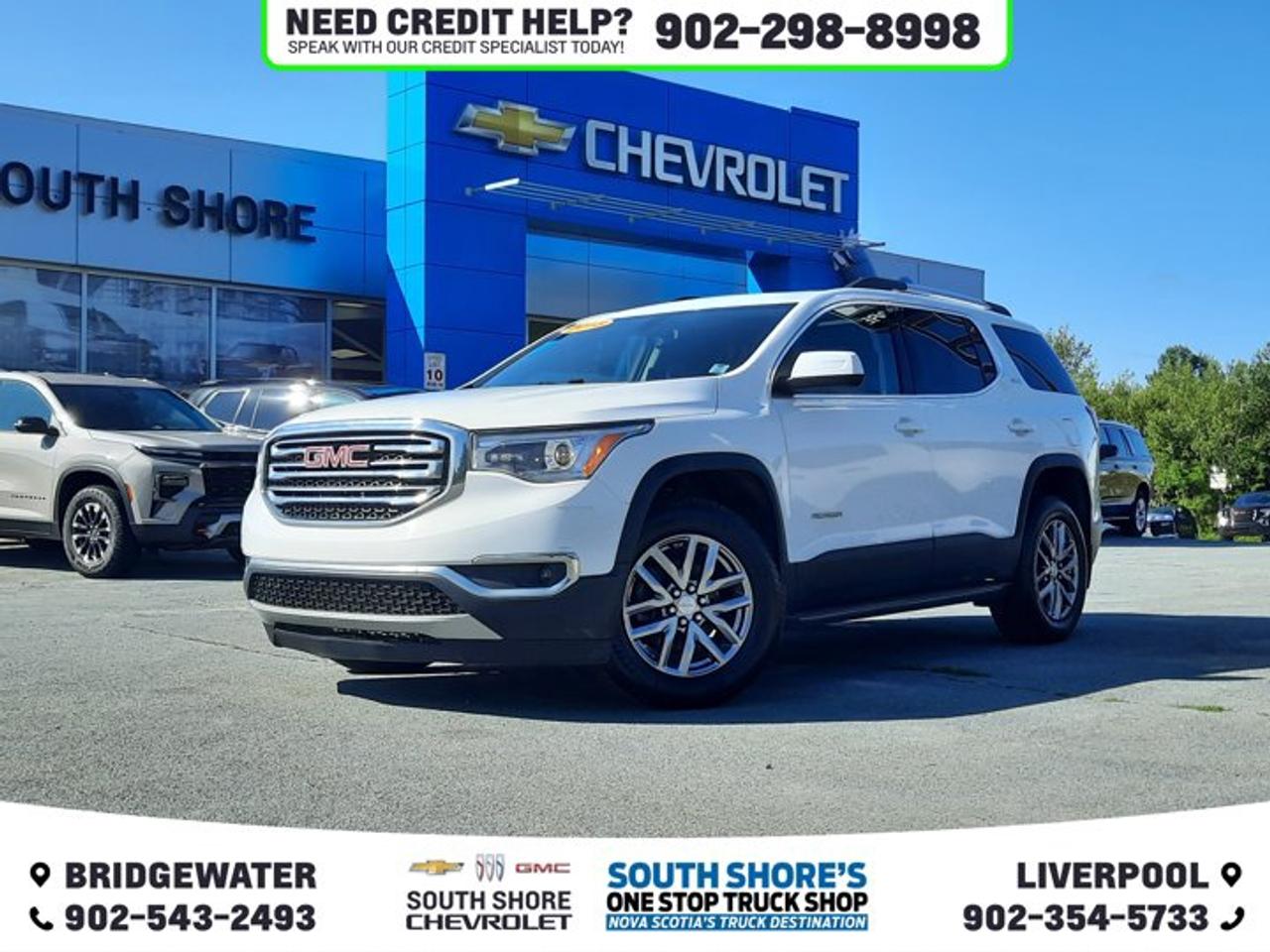 Awards: * 2018 KBB.com 10 Most Affordable 3-Row Vehicles Recent Arrival! Summit White 2018 GMC Acadia SLE-2 Wow Low Km! AWD 6-Speed Automatic 3.6L V6 SIDI DOHC VVT Clean Car Fax, AWD, Cloth, 170 Amp Alternator, 3-Channel Programmable Universal Home Remote, 6 Speakers, 7-Passenger (2-3-2 Seating Configuration), ABS brakes, Air Conditioning, Alloy wheels, Automatic temperature control, Bose Premium 8-Speaker System, Brake assist, Bumpers: body-colour, Cargo Package (LPO), Compass, Driver door bin, Driver vanity mirror, Dual SkyScape 2-Panel Power Sunroof, Electronic Stability Control, Emergency communication system: OnStar and GMC connected services capable, Exterior Parking Camera Rear, Front anti-roll bar, Front Bucket Seats, Front dual zone A/C, Front fog lights, Front reading lights, Fully automatic headlights, Heated door mirrors, Heavy-Duty Cooling System, Integrated Cargo Liner (LPO), Occupant sensing airbag, Outside temperature display, Overhead airbag, Overhead console, Power door mirrors, Power Liftgate, Power steering, Power windows, Preferred Equipment Group 3SB, Premium audio system: IntelliLink, Radio data system, Rear air conditioning, Rear window wiper, Remote keyless entry, Retractable Cargo Shade, Roof rack: rails only, Security system, Speed-sensing steering, Steering wheel mounted audio controls, Tachometer, Telescoping steering wheel, Tilt steering wheel, Traction control, Trailering Package, Trip computer, Variably intermittent wipers, Vertical Cargo Net (LPO).