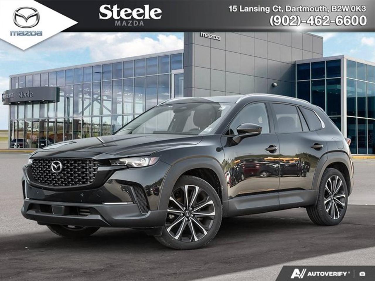 This 2025 Mazda CX-50 GT AWD with 11,824 km is currently pending its Steele Auto Group reconditioning and professional interior and exterior detailing. Finished in Jet Black Mica with a Terracotta leather-trimmed interior, this well-equipped GT trim combines premium comfort with confident all-weather capability thanks to its All-Wheel Drive system and responsive 2.5L SKYACTIV-G engine paired with a 6-speed SKYACTIV-Drive automatic transmission. Key features include leather upholstery, heated and ventilated front seats, heated rear outboard seats, a power panoramic moonroof, wireless Apple CarPlay and Android Auto, and 20-inch alloy wheels. A clean accident history and service history are available for added peace of mind. If youre comparing well-equipped compact SUVs, this CX-50 GT offers an excellent balance of refinement, practicality, and driving confidence. We invite you to book a viewing and test drive to see if its the right fit for your needs.