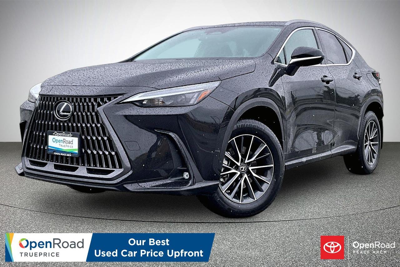 The 2022 Lexus NX 350h delivers an impressive blend of luxury, efficiency, and advanced technology. Its hybrid powertrain provides smooth performance with excellent fuel economy, while all-wheel drive enhances confidence in varying road conditions. The refined cabin features premium materials, heated front seats, a power-adjustable drivers seat, dual-zone climate control, and a large touchscreen with wireless Apple CarPlay and Android Auto. Lexus Safety System+ 3.0 includes adaptive cruise control, lane tracing assist, blind spot monitoring, and automatic emergency braking. A power liftgate, keyless entry, push-button start, LED lighting, and ample cargo space make the NX 350h a practical and comfortable luxury SUV.  Have confidence with your OpenRoad purchase! Every OpenRoad Certified Pre-Owned vehicle comes fully reconditioned and complete with a comprehensive 153 point mechanical inspection, a CarFax history & lien report, a 3-Day Money Back Guarantee, a 30-Day/2,000 kms Exchange Policy, a 90-Day/5,000 kms Powertrain Warranty, guaranteed clear title, and membership to our exclusive Club OpenRoad! As a proud member of the OpenRoad Auto Group, a trusted name since 2000 serving the Lower mainland (including White Rock, Surrey, Langley, Maple Ridge, Delta, Richmond, Mission and beyond) with outstanding Toyota vehicles, Toyota parts, and Toyota service since 1966! OpenRoad Toyota Peace Arch is a &ldquo;True Price&rdquo; dealer, meaning no inflated prices, and no need for back and forth haggling! We use up to the minute technology offering LIVE MARKET VALUE PRICING to ensure you are receiving the most competitive price possible on all of our Pre-Owned vehicles!  All advertised vehicle prices do not include our $699 documentation fee.
