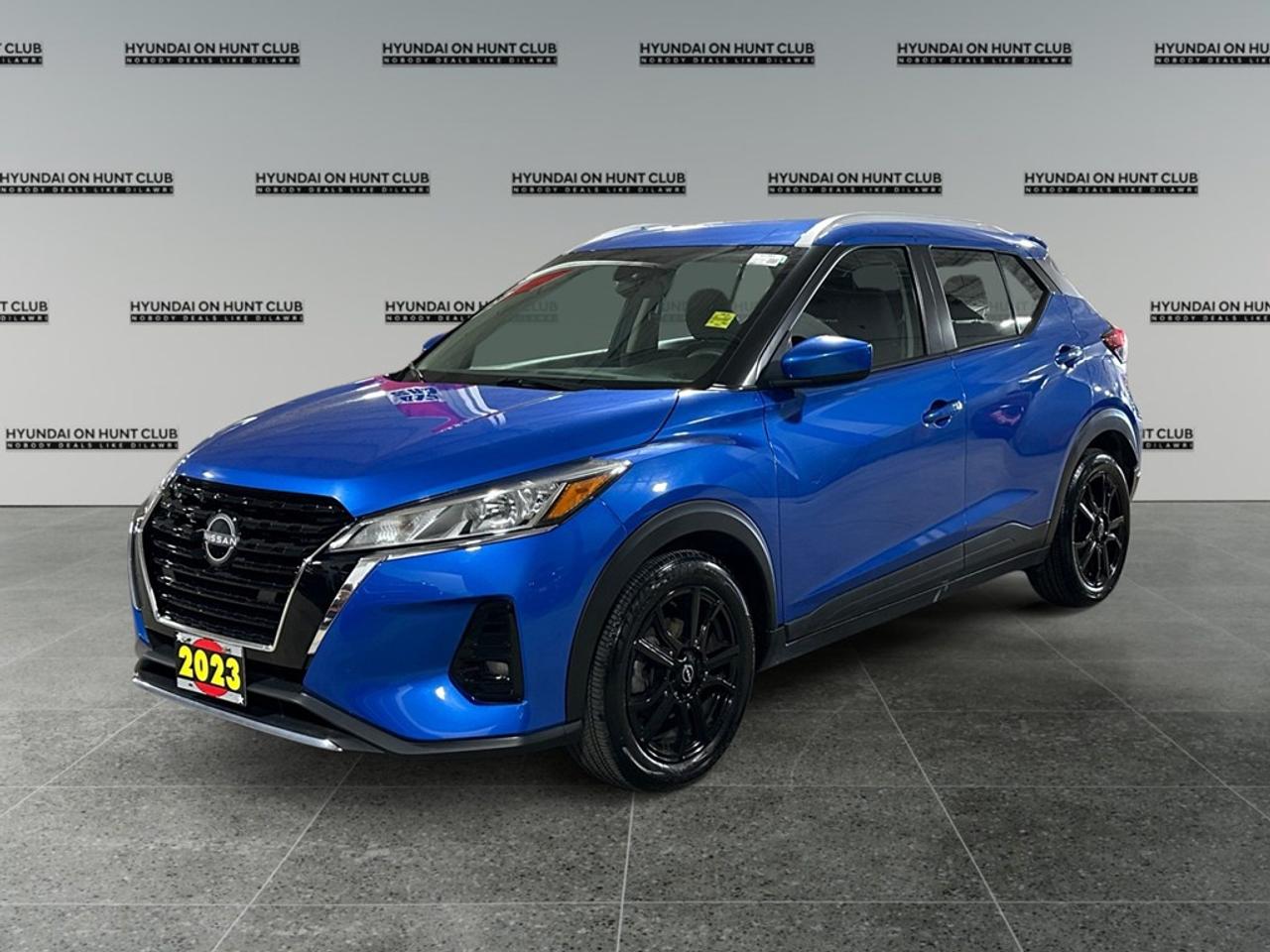 Certified Pre-Owned. Explore the 2023 Nissan Kicks SV FWD in a sophisticated hue at Hyundai On Hunt Club. This SUV brings a fresh flair with excellent front-wheel drive dynamics and smooth handling, perfect for city drives and weekend getaways. Externally, its stylish alloy wheels and the clean lines of the Kicks make a bold statement, while its interior offers a blend of comfort and function. Featuring heated front seats, leather-wrapped steering wheel, and heated steering wheel, comfort is guaranteed no matter the season. Youll appreciate the practicality of power windows and the convenience of keyless entry combined with remote start capabilities. The Kicks does not compromise on technology and safety. Stay connected effortlessly with Bluetooth integration and smart device support. Navigate with confidence using the backup camera and parking sensors. Drive assured with the advanced safety features like lane assist, brake assist, and adaptive cruise control, all while keeping entertained through a vibrant satellite radio interface. This vehicle is ideal for urban dwellers and adventure seekers alike. Dont miss out on your perfect match; contact Hyundai On Hunt Club today for more information and to schedule a test drive. **ADVERTISED PRICE IS FOR FINANCE DEALS ONLY, CASH PRICE MAY BE SUBJECT TO INCREASE. SEE DEALER FOR DETAILS*** $22,999 Cash * $20,998 Finance