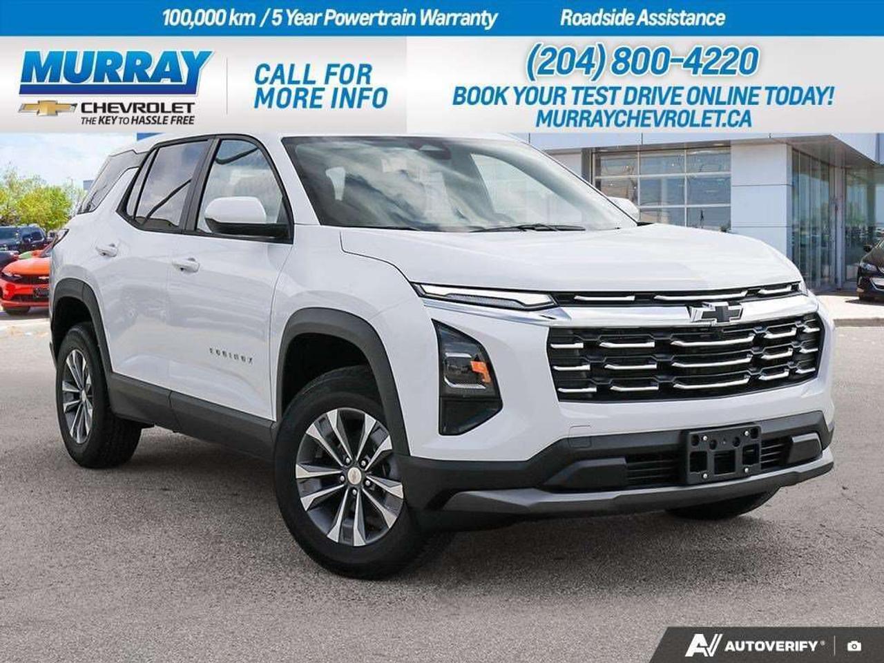* SUMMIT WHITE * * ENGINE BLOCK HEATER * * BLACK CLOTH SEAT TRIM *  The 2027 Chevrolet Equinox AWD LT, available in Winnipeg, showcases exceptional design and advanced technology. This sport utility vehicle features a turbocharged gas I4 1.5L engine, perfectly paired with an 8-speed automatic transmission, delivering a smooth yet powerful driving experience. Its all-wheel-drive system ensures superior traction and control, ideal for both city driving and outdoor adventures.  Inside, the Equinox offers a sophisticated cabin with black cloth seat trim, providing comfort and style for every journey. The heated front seats and steering wheel add an extra layer of luxury, making it perfect for colder climates. Stay connected effortlessly with smart device integration and Bluetooth connectivity, making every trip enjoyable.  Safety is a priority with features like adaptive cruise control, lane-keeping assist, and a blind spot monitor, ensuring peace of mind on the road. The Equinox also includes advanced safety technologies like front and rear collision mitigation and cross-traffic alert, creating a secure environment for you and your passengers.  Dealer Permit #1740