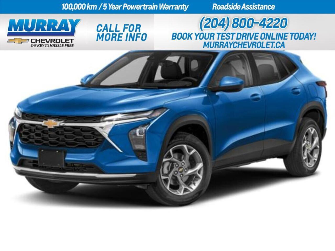 *SUNROOF PACKAGE* *JET BLACK WITH RED ACCENTS EVOTEX SEAT TRIM* *ENGINE BLOCK HEATER*  Experience the 2026 Chevrolet Trax 2RS in the vibrant city of Winnipeg. This stylish sport utility vehicle boasts a striking Marina Blue Metallic exterior that turns heads wherever you go. The sophisticated Jet Black interior with red accents offers a bold statement of elegance and sportiness, ensuring every drive is as comfortable as it is stylish.  This Trax is equipped with a Turbocharged Gas 3-Cyl 1.2L engine, delivering an exhilarating 137 horsepower and 162 lb-ft of torque. Coupled with a seamless 6-speed automatic transmission, this powertrain ensures a dynamic and efficient driving experience perfect for city streets or open highways.  Stay connected and safe on the road with advanced features like Lane Keeping Assist, Blind Spot Monitor, and Cross-Traffic Alert. Enjoy the convenience of Remote Engine Start, Heated Front Seats, and a Wireless Charging system. The Sunroof Package adds an extra touch of luxury, allowing you to enjoy open skies and fresh air at the touch of a button.  Dealer Permit #1740