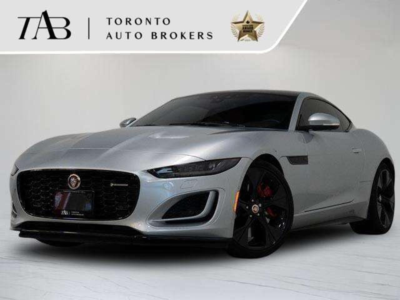 This 2023 Jaguar F-TYPE P450 R-Dynamic is a local Ontario vehicle with a clean CARFAX report and the balance of the manufacturers warranty remaining until June 19, 2027, or 80,000 km, whichever comes first. Powered by a thrilling 5.0L supercharged V8 engine producing 444 horsepower, paired with an 8-speed QuickShift automatic transmission and Jaguars intelligent all-wheel drive system, the F-TYPE P450 delivers exhilarating performance, unmistakable styling, and an unforgettable driving experience. Finished in the R-Dynamic trim, this grand touring sports car offers premium luxury, advanced technology, and the unmistakable soundtrack of a supercharged V8.

**Key Features:**

* 5.0L Supercharged V8 Engine
* 8-Speed QuickShift Automatic Transmission
* All-Wheel Drive (AWD)
* R-Dynamic Package
* Active Sports Exhaust System
* Configurable Driving Modes
* Adaptive Dynamics Suspension
* Electronic Active Rear Differential
* Heated & Ventilated Power Front Seats with Memory


NOW OFFERING 3 MONTH DEFERRED FINANCING PAYMENTS ON APPROVED CREDIT. 

WE OFFER THE BEST FINANCE RATES, AND DONT CHARGE ANY FINANCING FEE

Looking for a top-rated pre-owned luxury car dealership in the GTA? Look no further than Toronto Auto Brokers (TAB)! Were proud to have won multiple awards, including the 2024 AutoTrader Best Priced Dealer, the 2026 Best in Business award, the 2025 CarGurus Award, the 2026 Top Choice Award, the 2026 Dealer Rater Consumer Satisfaction Award, the 2026 Canadian Choice Award, the 2026 Three Best Rated Dealer Award, and many more!

With 30 years of experience serving the Greater Toronto Area, TAB is a respected and trusted name in the pre-owned luxury car industry. Our 30,000 sq.Ft indoor showroom is home to a wide range of luxury vehicles from top brands like BMW, Mercedes-Benz, Audi, Porsche, Land Rover, Jaguar, Aston Martin, Bentley, Maserati, and more. And we dont just serve the GTA, were proud to offer our services to all cities in Canada, including Vancouver, Montreal, Calgary, Edmonton, Winnipeg, Saskatchewan, Halifax, and more.

At TAB, were committed to providing a no-pressure environment and honest work ethics. As a family-owned and operated business, we treat every customer like family and ensure that every interaction is a positive one. Come experience the TAB Lifestyle at its truest form, luxury car buying has never been more enjoyable and exciting!

We offer a variety of services to make your purchase experience as easy and stress-free as possible. From competitive and simple financing and leasing options to extended warranties, aftermarket services, and full history reports on every vehicle, we have everything you need to make an informed decision. We welcome every trade, even if youre just looking to sell your car without buying, and when it comes to financing or leasing, we offer same day approvals, with access to over 50 lenders, including all of the banks in Canada. Feel free to check out your own Equifax credit score without affecting your credit score, simply click on the Equifax tab above and see if you qualify.


Call us today or visit our website to learn more about our inventory and services. And remember, all prices exclude applicable taxes and licensing, and vehicles can be certified at an additional cost of $999.
