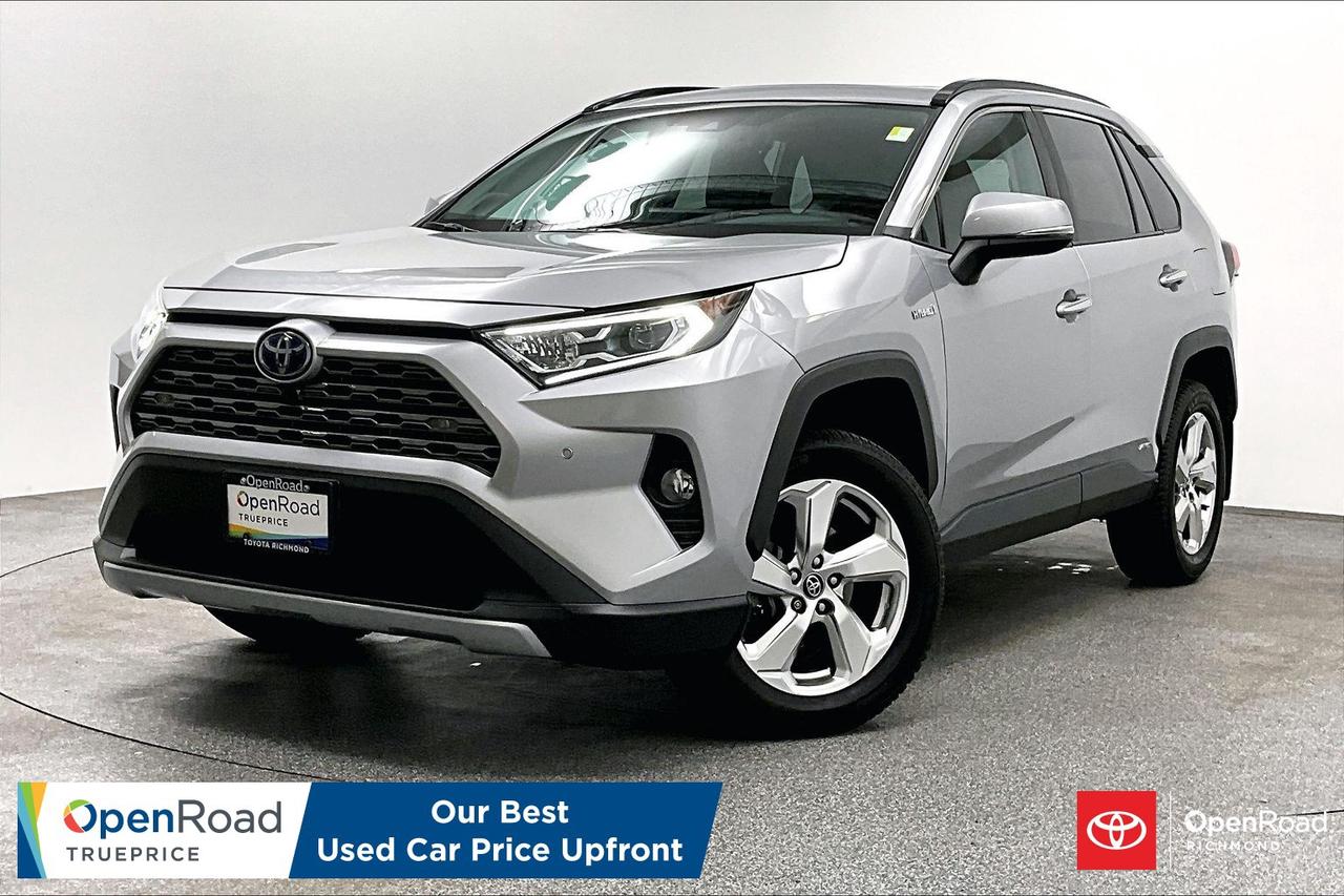 If you are looking for the absolute pinnacle of fuel economy, legendary reliability, and high-end luxury in a compact SUV, this top-of-the-line 2019 Toyota RAV4 Hybrid Limited is the perfect choice. Powered by Toyotas advanced 2.5L 4-cylinder engine paired with high-torque electric motors, it delivers a punchy 219 horsepower while maintaining an incredibly low, class-leading fuel consumption rate. The Electronic On-Demand All-Wheel Drive (AWD-i) system automatically sends power to the rear wheels the moment it detects slipping, giving you total peace of mind and rock-solid stability through heavy rain, slick mud, or winter snow. As the absolute highest-tier Limited trim, the exceptionally quiet cabin is a masterclass in premium comfort, treating you to beautiful SofTex leather seating, ventilated and heated front seats, heated rear seats, a heated steering wheel, a power moonroof, and a 10-way power-adjustable drivers seat with memory settings. This fully loaded crossover comes packed with elite, cutting-edge technology, including a crisp 8-inch touchscreen with embedded navigation, Apple CarPlay, a premium 11-speaker JBL audio system, a wireless smartphone charging pad, and a high-tech digital rearview mirror that displays a live camera feed. Safety is second to none with the standard Toyota Safety Sense 2.0 suite&mdash;featuring Pre-Collision Braking, Lane Tracing Assist, and Full-Speed Dynamic Radar Cruise Control&mdash;alongside a Birds-Eye View 360-degree camera and Intelligent Clearance Sonar for effortless parking. Showcasing striking curb appeal with its 18-inch chrome-finished alloy wheels, a hands-free power liftgate, and a spotless, clean title, this turnkey hybrid SUV offers an unmatched, premium driving experience&mdash;message today to schedule your viewing!   Buying a used car should be simple and stressfree  no guesswork, no negotiations  just the vehicles true price. Thats why were introducing OpenRoad TruePrice, a new way to buy used vehicles. One Price. TruePrice. Our best price upfront. At Openroad Toyota RIchmond, we offer the best used car warranty in Metro Vancouver. Our used car warranty program includes 30 days or 2,000 kilometres Exchange Privilege, 90 Day Powertrain Coverage*, Mechanical & Safety Check of up to 210 Points and a clean title.    *90 Powertrain coverage will be offered at the discretion of management based on a case by case scenario."