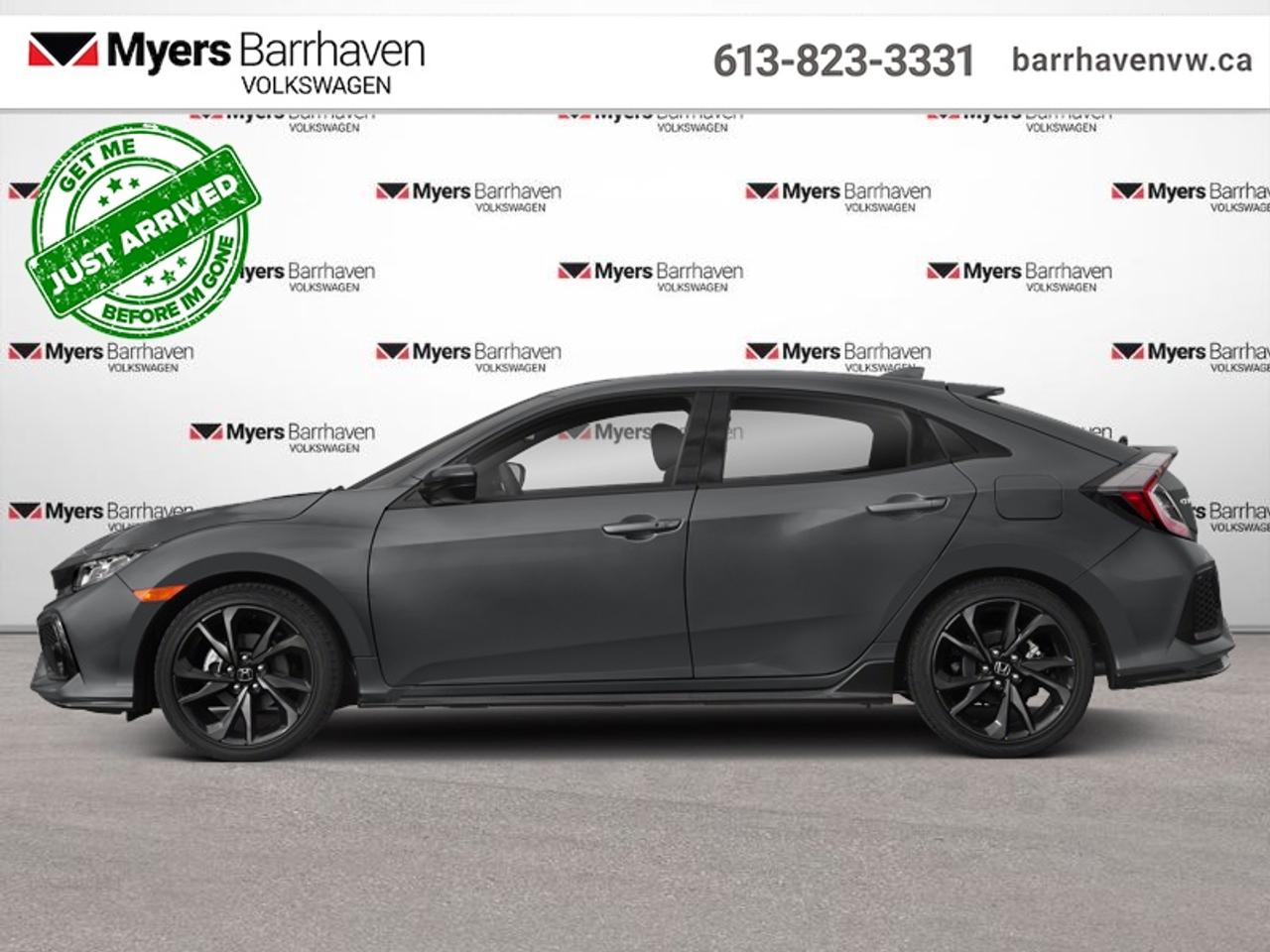 <b>Low Mileage, Sunroof,  Lane Departure Warning,  Adaptive Cruise,  Blind Spot Detection,  Proximity Key!</b><br> <br> This 2018 Honda Civic Hatchback exemplifies automotive excellence and blends fun with efficiency and practicality. This 2018 Honda Civic Hatchback is fresh on our lot in Nepean.<br> <br>The Honda Civic has impressed generations of buyer for decades, making it one of the best selling vehicles in its class. With a premium driving experience, a roomy and comfortable cabin that is crafted using high quality materials, excellent visibility and a sophisticated ride, its no wonder the 2018 Honda Civic Hatchback is so popular and continues its long lasting legacy.<br> <br>This low mileage hatchback has just 71,116 km. Its Polished Metal Metallic in colour. It has an Automatic transmission and is powered by a 180HP 1.5L 4 Cylinder Engine. It may have some remaining factory warranty, please check with dealer for details. <br> <br> Our Civic Hatchbacks trim level is Sport CVT w/Honda Sensing. Discover this Honda Civic Hatchback Sport which comes with Honda Sensing which features lane departure warning, adaptive cruise control, lane keeping assist, and forward collision warning. Youll also get a remote engine starter so your vehicle is warmed up and ready to go whenever you are. Additional features on the model include heated seats, remote keyless entry with a proximity key, Bluetooth streaming audio, dual-zone automatic climate control and a leather-wrapped steering wheel. This vehicle has been upgraded with the following features: Sunroof, Lane Departure Warning, Adaptive Cruise, Blind Spot Detection, Proximity Key, Heated Seats, Bluetooth.<br> <br>To apply right now for financing use this link: <a href=https://www.barrhavenvw.ca/financing-request/ target=_blank>https://www.barrhavenvw.ca/financing-request/</a><br> <br/>Buy this vehicle now for the lowest bi-weekly payment of <b>$179.20</b> with $0 down for 72 months @ 9.99% APR O.A.C. ((Plus applicable taxes and fees - Some conditions apply to get approved at the mentioned rate) ). See dealer for details. <br><br>We are your premier Volkswagen dealership in the region. If youre looking for a new Volkswagen or a car, check out Barrhaven Volkswagens new, pre-owned, and certified pre-owned Volkswagen inventories. We have the complete lineup of new Volkswagen vehicles in stock like the GTI, Golf R, Jetta, Tiguan, Atlas Cross Sport, Volkswagen ID.4 electric vehicle, and Atlas. If you cant find the Volkswagen model youre looking for in the colour that you want, feel free to contact us and well be happy to find it for you. If youre in the market for pre-owned cars, make sure you check out our inventory. If you see a car that you like, contact 844-914-4805 to schedule a test drive.<br> Come by and check out our fleet of 60+ used cars and trucks and 140+ new cars and trucks for sale in Nepean.  o~o