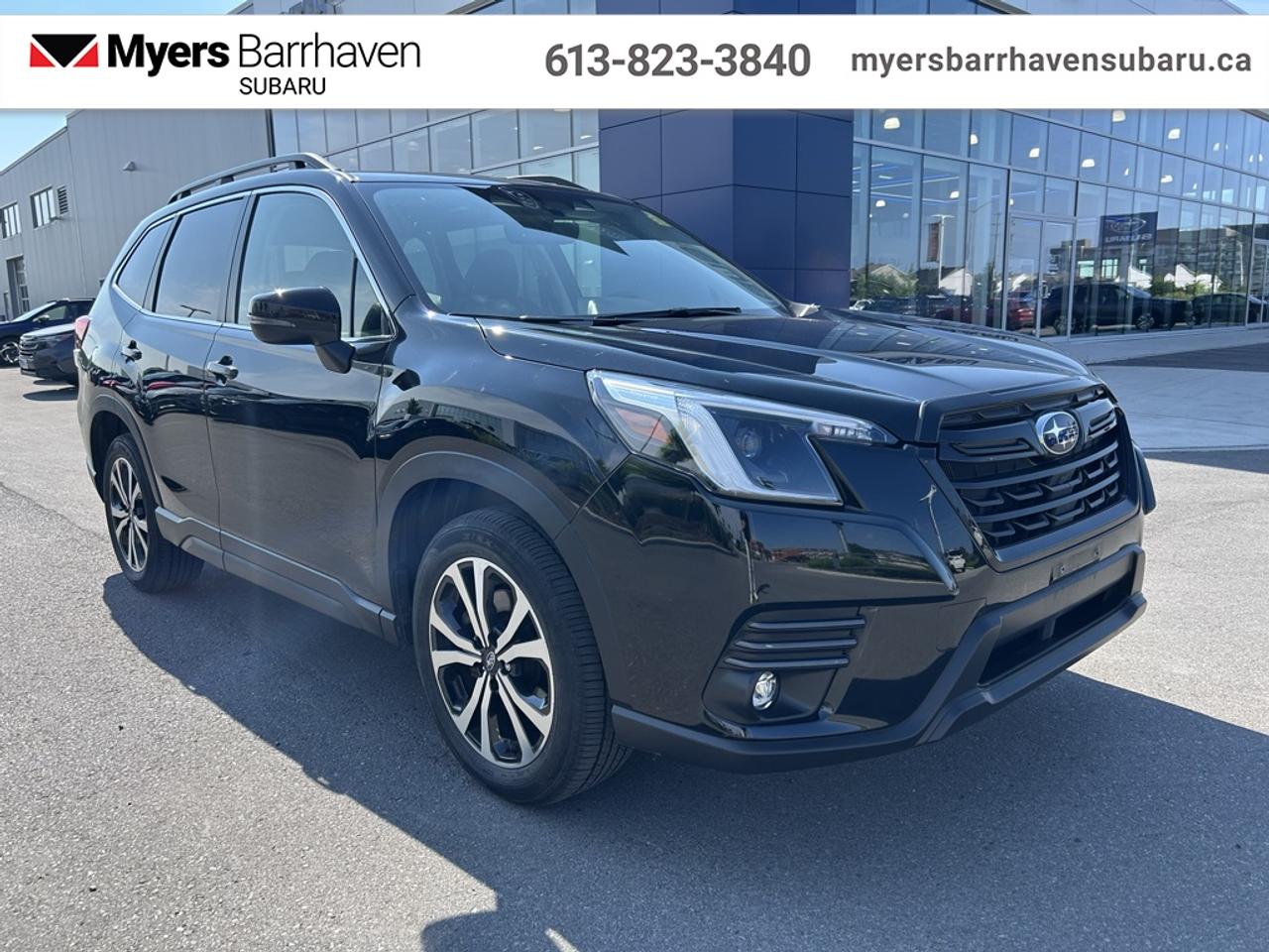 <b>Certified, Leather Seats,  Premium Audio,  Sunroof,  Power Liftgate,  Heated Steering Wheel!</b><br> <br> Giving you total driving confidence with its fun-to-drive nature, responsive handling, and outstanding ride comfort this amazing Subaru Forest is ready to anything you put in front of it. This 2024 Subaru Forester is fresh on our lot in Nepean.<br> <br>The Subaru Forester brings more convenience and versatility to your daily life with durable and quality materials, a driver focused cockpit and incredible off-road capability. With a well-engineered suspension that securely hugs the road and an impressive suite of driver assistance packages, the safety of you and your family is second to none.<br> <br>This SUV has 39,457 km and is a Certified Pre-Owned vehicle. Its nice in colour and is completely accident free based on the <a href=https://vhr.carfax.ca/?id=ffwDotA4Ci4su1UrhdP9Wq33NfNT6i4Y target=_blank>CARFAX Report</a>. It has an Automatic transmission and is powered by a 182HP 2.5L 4 Cylinder Engine. And its got a certified used vehicle warranty for added peace of mind. <br> <br> Our Foresters trim level is Limited. Step up to this Limited trim and be rewarded with plush leather upholstery and a 9-speaker premium audio harman/kardon audio system, along with two-toned 5-spoke aluminum wheels, switchable drive modes, an express open/close dual-panel glass sunroof, a power liftgate for rear cargo access, dual-zone climate control, and proximity keyless entry with push button start. The upgrades continue, with power adjustable heated front seats with lumbar support, a heated leather steering wheel, adaptive cruise control, towing equipment with trailer sway control, roof rack rails, LED headlights with automatic high beams, and 60-40 folding split-bench rear seats for extra cargo versatility. Stay connected on the road via a larger 8-inch touchscreen infotainment system with Apple CarPlay, Android Auto, integrated steering wheel audio controls, and SiriusXM satellite radio, as well as Subaru STARLINK services. Safety features include Subaru EyeSight with Pre-Collision Braking, Lane Keep Assist and Lane Departure Warning, rear/side vehicle detection, forward and rear collision alert, driver monitoring alert, and a back-up camera with a washer. This vehicle has been upgraded with the following features: Leather Seats, Premium Audio, Sunroof, Power Liftgate, Heated Steering Wheel, Climate Control, Aluminum Wheels.<br> <br>To apply right now for financing use this link: <a href=https://www.myersbarrhavensubaru.ca/quick-approval/ target=_blank>https://www.myersbarrhavensubaru.ca/quick-approval/</a><br> <br/><br><br> The Myers name has been synonymous with first-rate automotive service and products for over 80 years in Ottawa; we are happy to welcome you here to <b> Myers Barrhaven Subaru </b> the unbeatable Subaru dealer in Ottawa and the National Capital Region. Serving drivers as the premier Subaru dealership near Kanata, Orléans, Gatineau, QC and Vanier region, we offer a wide range of new and used offerings from Subaru. If youre in the market for a full range of Subaru cars and Subaru SUVs for sale in Ottawa. </br> o~o