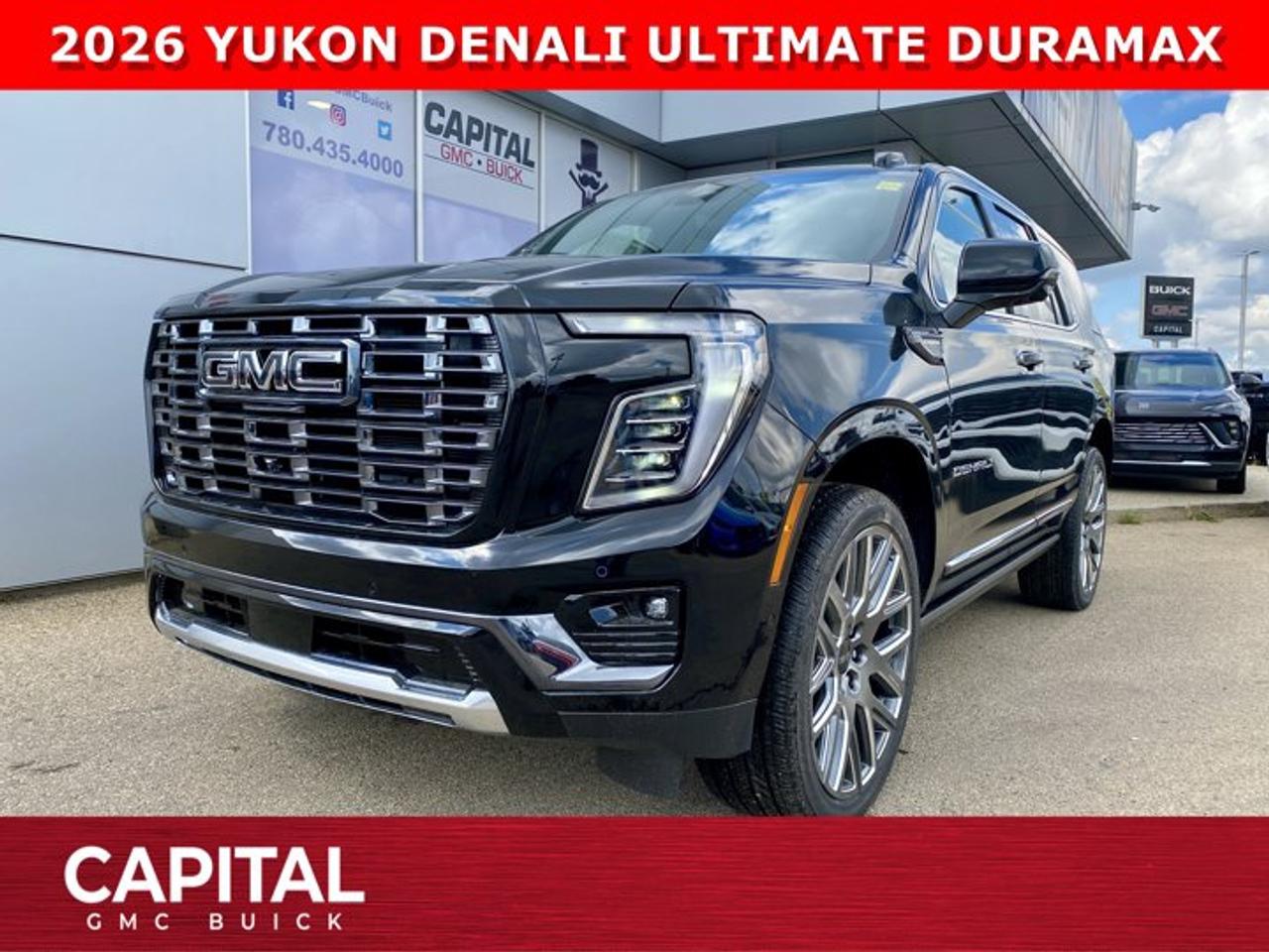 DONT MISS OUT on this Fully Loaded YUKON DENALI ULTIMATE DIESEL... It comes equipped with options like NIGHT VISION, Exclusive 24 Inch Wheels, Woodland Mahogany Interior, Massaging Seats, Bose Headrest Speaker System, Panoramic Sunroof, Power Assist Steps, Heated Steering, Heated and Cooled Seats, Air Suspension, Dual Display Rear Media Screens, 15 Inch heads-up display, Super Cruise Handsfree Driving, 360 CAM, Rear Streaming Mirror, AIR RIDE SUSPENSISON, MASSIVE 16.8 Inch Horizontal Touchscreen, Max Trailering Package and so much more.... Come and experience it for yourself at CAPITAL GMC BUICKAsk for the Internet Department for more information or book your test drive today!AMVIC Licensed Dealer - Licence Number B1044900