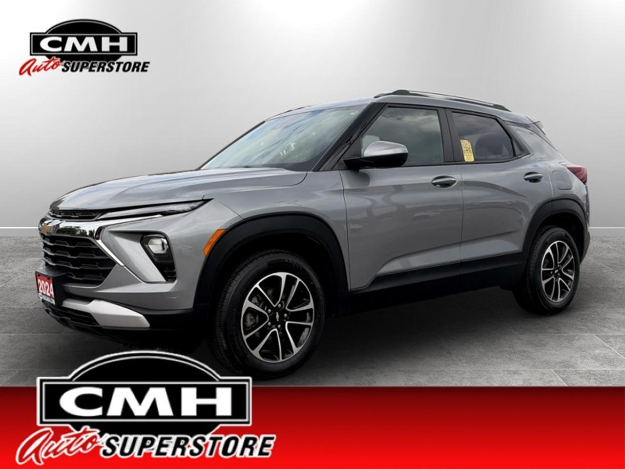 <b>ONLY 28,000 KMS !! ONE OWNER !! REAR CAMERA, LANE ASSIST, COLLISION SENSORS, CROSS TRAFFIC ALERT, BLIND SPOT MONITORING, APPLE CARPLAY, ANDROID AUTO, HEATED FRONT SEATS, REMOTE START, 17-INCH ALLOY WHEELS</b><br>  <br>CMH certifies that all vehicles meet DOUBLE the Ministry standards for Brakes and Tires. The advertised price is the promotional financing price. For all other methods of payment, the selling price is $500 higher.<br><br> <br>This 2024 Chevrolet Trailblazer is for sale today.<br> <br>After a long day of work, you need a car to work just as hard for you. With a surprisingly spacious cabin, plenty of power, and incredible efficiency, this Trailblazer is begging to be in your squad. When its time to grab the crew and all their gear to make some memories, this versatile and adventurous Trailblazer is an obvious choice.<br> <br>This low mileage SUV has just 27,126 km. Its Sterling Grey Metallic in colour and is completely accident free based on the <a href=https://vhr.carfax.ca/?id=K4J+C1y8Z2dH7NN0dkAEz1Mcjz6KRLvU target=_blank>CARFAX Report</a>. It has an Automatic transmission and is powered by a 155HP 1.3L 3 Cylinder Engine. <br> <br> Our Trailblazers trim level is LT. This Trailblazer LT trim steps things up with a Cold Weather Package that adds heated driver and front passenger seats and a heated steering wheel, and also includes blind spot detection and rear cross traffic alert with rear park assist. Its also loaded with great standard features like an 11-inch diagonal HD infotainment screen with wireless Apple and Android Auto, Wi-Fi Hotspot capability, SiriusXM satellite radio, and an 8-inch digital drivers display. Safety features also include automatic emergency braking, front pedestrian braking, lane keeping assist with lane departure warning, following distance indication, forward collision alert, and IntelliBeam high beam assistance.<br> <br>To apply right now for financing use this link: <a href=https://www.cmhniagara.com/financing/ target=_blank>https://www.cmhniagara.com/financing/</a><br> <br/><br>**PLEASE NOTE:** The functionality and condition of any accessories and aftermarket parts are not guaranteed by CMH Auto Superstore. Examples of such items include, but are not limited to: tonneau covers, radios, cameras, remote starts, vent visors, roof racks, winches, light bars, headlights/tail lights, center caps, running boards, etc. If an aftermarket part is safety-related and found to be defective, it will be replaced by a factory option.<br><b>**CMH Auto Superstore reserves the right to choose to repair, modify, or replace all aftermarket parts (example  headlights) or accessories at its sole discretion.**</b><br><br>Trade-ins are welcome! Financing available OAC ! Price INCLUDES a valid safety certificate! Price INCLUDES a 60-day limited warranty on all vehicles except classic or vintage cars. CMH is a Full Disclosure dealer with no hidden fees. We are a family-owned and operated business for over 30 years! o~o