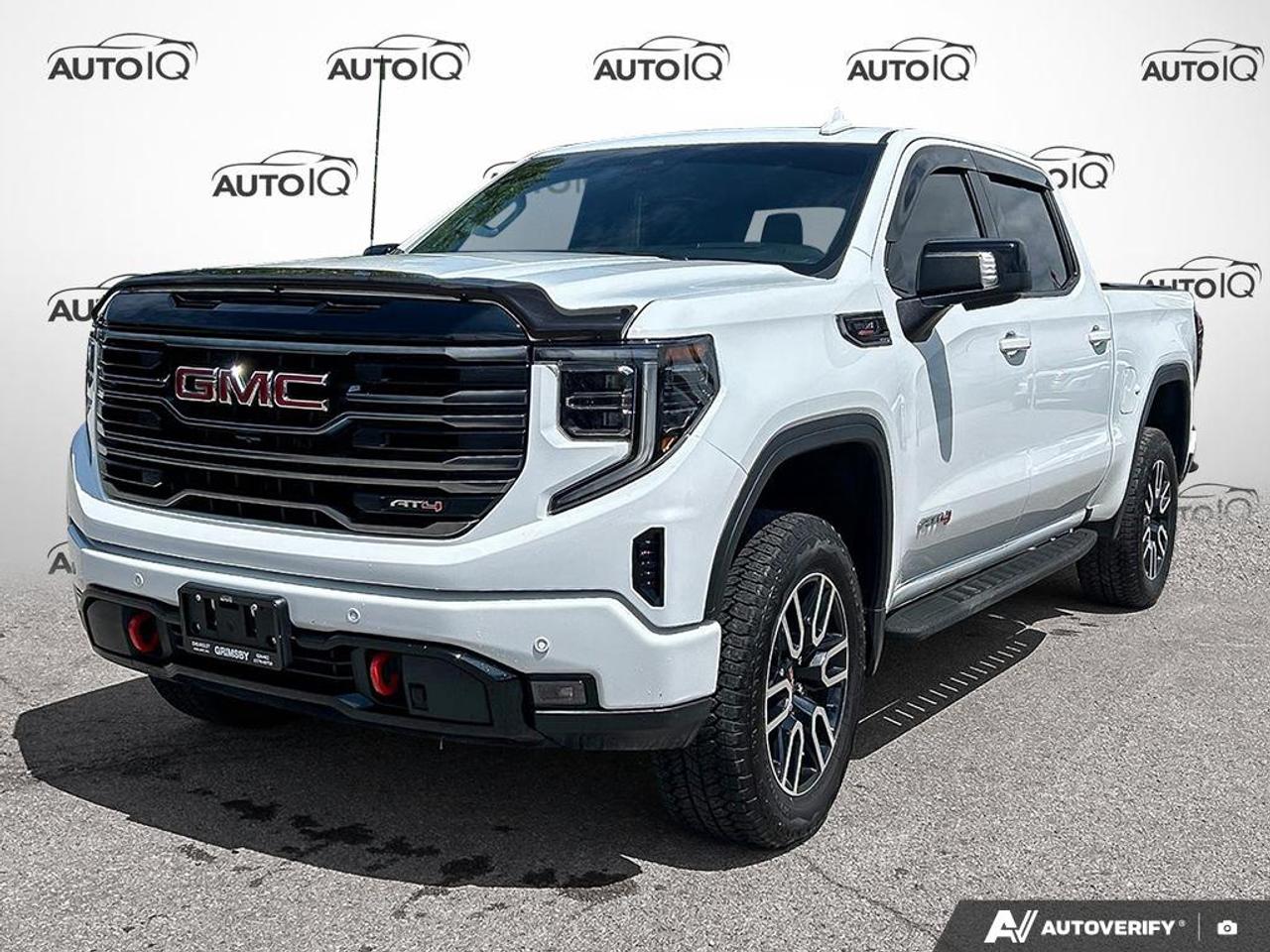 Recent Arrival!<br>LOW MILEAGE, ONE OWNER, NO ACCIDENTS <br><br>GM CERTIFIED PREOWNED VEHICLE, One Owner, | No Accidents, | Apple CarPlay/Android Auto, | Non-Smoker, LOCAL TRADE, DETAILED, 10-Speed Automatic, 4WD, Jet Black With Kalahari Accents Leather, 10-Way Power Driver Seat Adjuster with Lumbar, 10-Way Power Passenger Seat Adjuster with Lumbar, 120-Volt Bed Mounted Power Outlet, 120-Volt Interior Power Outlet, 2 Charge-Only Rear USB Ports, 2 Charge/Data USB Ports Inside Centre Console, 2 USB Ports, 220 Amp Alternator, 3.23 Rear Axle Ratio, All-Weather Floor Liners with AT4 Logo, Alloy wheels, AM/FM radio: SiriusXM with 360L, Apple CarPlay/Android Auto, AT4 Preferred Package, AT4 Premium Package, Auto High-beam Headlights, Auto-dimming door mirrors, Auto-dimming Rear-View mirror, Auto-Locking Rear Differential, Automatic Emergency Braking, Bed View Camera, Black Chrome Header and Grille Insert Bars, Bumpers: body-colour, Colour-Keyed Carpeting Floor Covering, Deep-Tinted Glass, Delay-off headlights, Dual front impact airbags, Dual front side impact airbags, Electric Rear-Window Defogger, Emergency communication system: OnStar, Engine Block Heater, Floor-Mounted Centre Console, Following Distance Indicator, Forward Collision Alert, Front anti-roll bar, Front Bucket Seats, Front fog lights, Front Pedestrian Braking, Front Premium Floor Liners with Removable Carpet Insert, Front Rain-Sensing Wipers, Front wheel independent suspension, Fully automatic headlights, GMC MultiPro Tailgate Step Lights, HD Surround Vision, Heated 2nd Row Outboard Seats, Heated door mirrors, Heated Driver and Front Outboard Passenger Seating, Heated rear seats, Heated steering wheel, Heavy-Duty Air Filter, Hill Descent Control, Hitch Guidance, Hitch View, in-Vehicle Trailering System App, Integrated Trailer Brake Controller, IntelliBeam Automatic High Beam on/Off, Keyless Open and Start, Lane Keep Assist with Lane Departure Warning, LED Cargo Area Lighting, Low tire pressure warning, Multi-Colour 15 Diagonal Head-Up Display, Occupant sensing airbag, Off-Road High Clearance Steps, Off-Road Suspension with 2 Factory Installed Lift, OnStar Services Capable, Overhead airbag, Perforated Leather Front Seat Trim, Perimeter Lighting, Power Door Locks, Power Front Passenger Windows with Express Up/Down, Power Front Windows with Driver Express Up/Down, Power passenger seat, Power Rake and Telescoping Steering Column, Power Rear Windows with Express Down, Power Sliding Rear Window with Rear Defogger, Power Sunroof, Preferred Equipment Group 4SB, Premium audio system: Premium GMC Infotainment System, Premium Bose 7-Speaker Sound System, Push Button Start, Radio: Premium GMC Infotainment Audio System, Rain sensing wipers, Rear Camera Mirror, Rear Cross Traffic Braking, Rear Pedestrian Alert, Rear Premium Floor Liners with Removable Carpet Insert, Rear step bumper, Rear Wheelhouse Liners, Red Recovery Hooks, Remote Vehicle Starter System, Safety Alert Seat, SiriusXM with 360L Trial Subscription, Spray-on Pickup Bedliner with GMC Logo, Steering Wheel Audio Controls, Technology Package, Theft Deterrent System (unauthorized Entry), Trailer Camera Provisions, Trailer Side Blind Zone Alert, Trailering Package, Ultrasonic Front and Rear Park Assist, Universal Home Remote, Ventilated Driver and Front Passenger Seats, Wheel Locks (set of 4), Wheels: 20 x 9 Machined Aluminum, Wi-Fi Hotspot Capable, Wireless Apple CarPlay/Wireless Android Auto, Wireless Charging.<br><br>Summit White AT4<br>TECHNOLOGY PKG | POWER SUNROOF | 20 INCH WHEELS | 2 INCH FACTORY LIFT | HEADS UP DISPLAY | TRAILER BRAKE CONTROLLER | LOW MILEAGE 2026 GMC Sierra 1500 AT4  3.0L I6<br>10-Speed Automatic<br>4WD<p> </p><h4>PLATINUM CERTIFIED PRE-OWNED VEHICLE</h4><p>- 36-point Provincial Safety Inspection<br>- 172-point inspection combined mechanical, aesthetic, functional inspection including a vehicle report card<br>- Warranty: 90-days or 5,000 KM on inspected mechanical items, factory extended options eligible for warranty up to 200,000 KM<br>- Complimentary CARFAX Vehicle History Report<br>- 3X Provincial safety standard for tire tread depth<br>- 3X Provincial safety standard for brake pad thickness<br>- 7 Day Money Back Guarantee*<br>- Market Value Report provided<br>- Guaranteed 2 keys/key fobs and door code (if equipped)<br>- Equipped vehicles include a complimentary 3 month Sirius satellite radio subscription!<br>- Complimentary full interior detailing and carpet shampoo<br>- Paintless dent repair and/or touch-ups for applicable body panels<br>- Vehicle scanned for open recall notifications from manufacturer</p><p>SPECIAL NOTE: This vehicle is reserved for AutoIQs retail customers only. Please, no dealer calls. Errors & omissions excepted.</p><p>*As-traded, specialty or high-performance vehicles are excluded from the 7-Day Money Back Guarantee Program (including, but not limited to Ford Shelby, Ford mustang GT, Ford Raptor, Chevrolet Corvette, Camaro 2SS, Camaro ZL1, V-Series Cadillac, Dodge/Jeep SRT, Hyundai N Line, all electric models)</p>