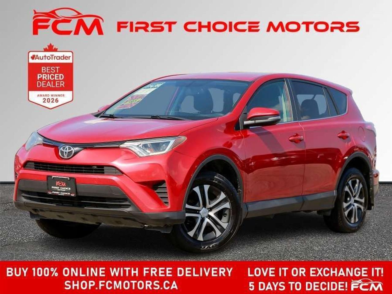 ** ** SPECIAL LIMITED TIME OFFER ** ** PURCHASE ANY VEHICLE THIS WEEK AND RECEIVE 4 BRAND-NEW ALL-SEASON TIRES AT NO ADDITIONAL COST!!! DONT MISS THIS EXCLUSIVE CHANCE TO UPGRADE YOUR RIDE AND STAY PREPARED FOR ANY WEATHER!!! <br> <br> EXCITING NEWS FROM FIRST CHOICE MOTORS! Our brand-new online showroom is now open to the public, bringing the ultimate car shopping experience right to your fingertips! Enjoy a 100% online car shopping experience, with over 500 certified vehicles in stock, comprehensive protection plans, and thousands of new auto parts & accessories available! Plus, for a limited time, were offering FREE deliveries across Ontario on all vehicle purchases! Dont miss outvisit Shop.fcmotors.ca to find and upgrade your perfect vehicle today!<br> <br> Welcome to First Choice Motors, the largest car dealership in Toronto of pre-owned cars, SUVs, and vans priced between $5000-$15,000. With an impressive inventory of over 300 vehicles in stock, we are dedicated to providing our customers with a vast selection of affordable and reliable options. <br> <br> Were thrilled to offer a used 2016 Toyota RAV4 LE, red color with 216,000km (STK#9983) This vehicle was $14990 NOW ON SALE FOR $13990. It is equipped with the following features:<br> - Automatic Transmission<br> - Heated seats<br> - All wheel drive<br> - Alloy wheels<br> - Power windows<br> - Power locks<br> - Power mirrors<br> - Air Conditioning<br> <br> At First Choice Motors, we believe in providing quality vehicles that our customers can depend on. All our vehicles come with a 36-day guarantee on all safety related items. We also offer additional warranty options up to 5 years for our customers who want extra peace of mind.<br> <br> Furthermore, all our vehicles are sold fully certified with brand new brakes rotors and pads, a fresh oil change, and brand new set of all-season tires installed & balanced. You can be confident that this car is in excellent condition and ready to hit the road.<br> <br> At First Choice Motors, we believe that everyone deserves a chance to own a reliable and affordable vehicle. Thats why we offer financing options with low interest rates starting at 7.9% O.A.C. Were proud to approve all customers, including those with bad credit, no credit, students, and even 9 socials. Our finance team is dedicated to finding the best financing option for you and making the car buying process as smooth and stress-free as possible.<br> <br> Our dealership is open 7 days a week to provide you with the best customer service possible. We carry the largest selection of used vehicles for sale under $9990 in all of Ontario. We stock over 300 cars, mostly Hyundai, Chevrolet, Mazda, Honda, Volkswagen, Toyota, Ford, Dodge, Kia, Mitsubishi, Acura, Lexus, and more. With our ongoing sale, you can find your dream car at a price you can afford. Come visit us today and experience why we are the best choice for your next used car purchase!<br> <br> All prices include $22.00 OMVIC Fee.  Excludes, license plates, ownership registration and ONTARIO HST (13%)<br> *No Credit Card payments can be accepted for Vehicle Purchases*<br/><br/>*No Credit Card payments can be accepted for Vehicle Purchases*