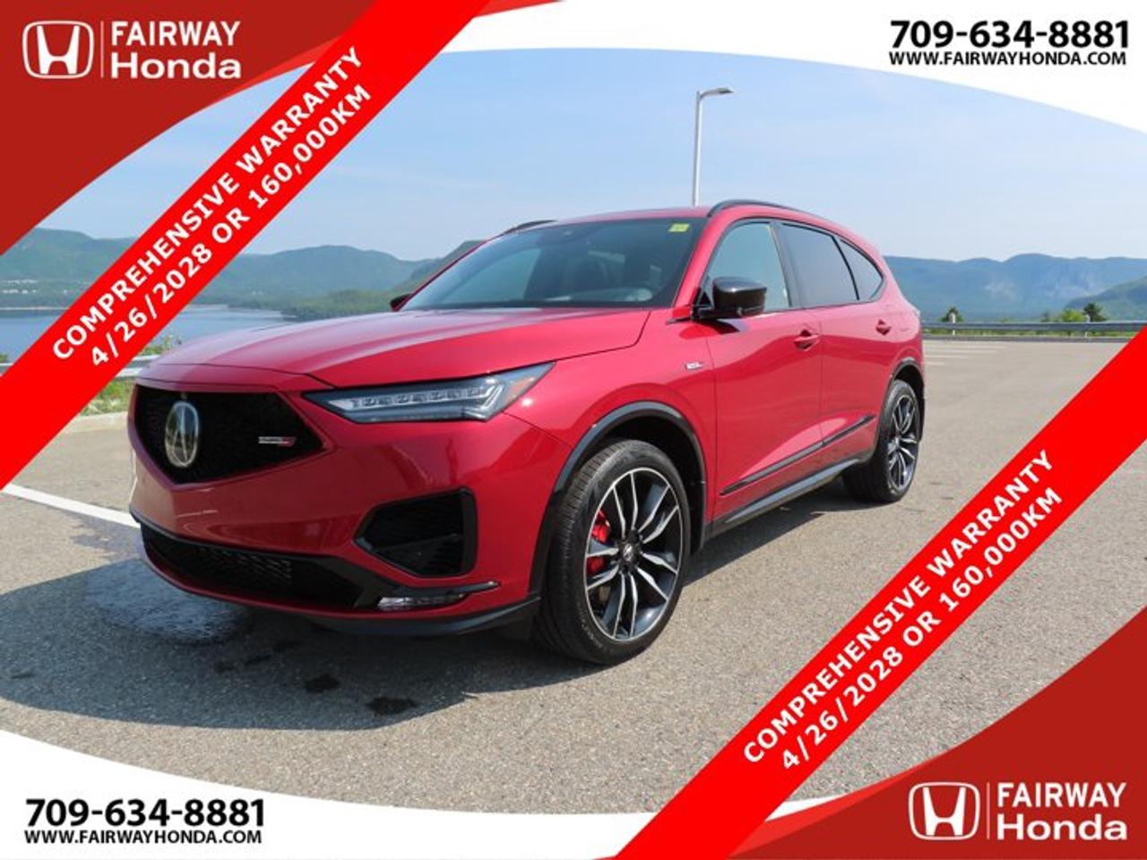 Odometer is 37558 kilometers below market average! Red 2022 Acura MDX Type S SH-AWD AWD 10-Speed Automatic 3.0L DOHC*Professionally Detailed*, *Market Value Pricing*, Black Leather, 3rd row seats: split-bench, 4-Wheel Disc Brakes, 4.17 Axle Ratio, A/V remote: CabinControl, ABS brakes, Adaptive suspension, Air Conditioning, Alloy wheels, AM/FM radio: SiriusXM, Anti-whiplash front head restraints, Apple CarPlay/Android Auto, Auto High-beam Headlights, Auto tilt-away steering wheel, Auto-dimming Rear-View mirror, Automatic temperature control, Brake assist, Compass, Delay-off headlights, Driver door bin, Driver vanity mirror, Dual front impact airbags, Dual front side impact airbags, Electronic Stability Control, Emergency communication system: AcuraLink Security (4-year trial), Four wheel independent suspension, Front anti-roll bar, Front Bucket Seats, Front dual zone A/C, Front fog lights, Front reading lights, Fully automatic headlights, Garage door transmitter: HomeLink, Genuine wood dashboard insert, Genuine wood door panel insert, Heated & Ventilated Massage Front Seats, Heated door mirrors, Heated front seats, Heated rear seats, Heated steering wheel, HVAC memory, Illuminated entry, Knee airbag, Lane departure: Lane Keeping Assist System (LKAS) active, Low tire pressure warning, Memory seat, Navigation System, Occupant sensing airbag, Outside temperature display, Overhead airbag, Overhead console, Panic alarm, Passenger door bin, Passenger vanity mirror, Power door mirrors, Power driver seat, Power Liftgate, Power moonroof, Power passenger seat, Power steering, Power windows, Premium audio system: Acura/ELS Studio 3D Signature Edition, Quilted & Perforated Lthr Trimmed Seating Surfaces, Radio data system, Radio: ELS Studio Signature Edition Audio System, Rain sensing wipers, Rear air conditioning, Rear anti-roll bar, Rear reading lights, Rear window defroster, Rear window wiper, Remote keyless entry, Roof rack: rails only, Security system, Speed control, Speed-sensing steering, Speed-Sensitive Wipers, Split folding rear seat, Spoiler, Sport steering wheel, Steering wheel memory, Steering wheel mounted audio controls, Tachometer, Telescoping steering wheel, Tilt steering wheel, Traction control, Trip computer, Turn signal indicator mirrors, Variably intermittent wipers, Ventilated front seats, Wheels: 21 Berlina Black Machined Finished Alloy.Fairway Honda - Community Driven!