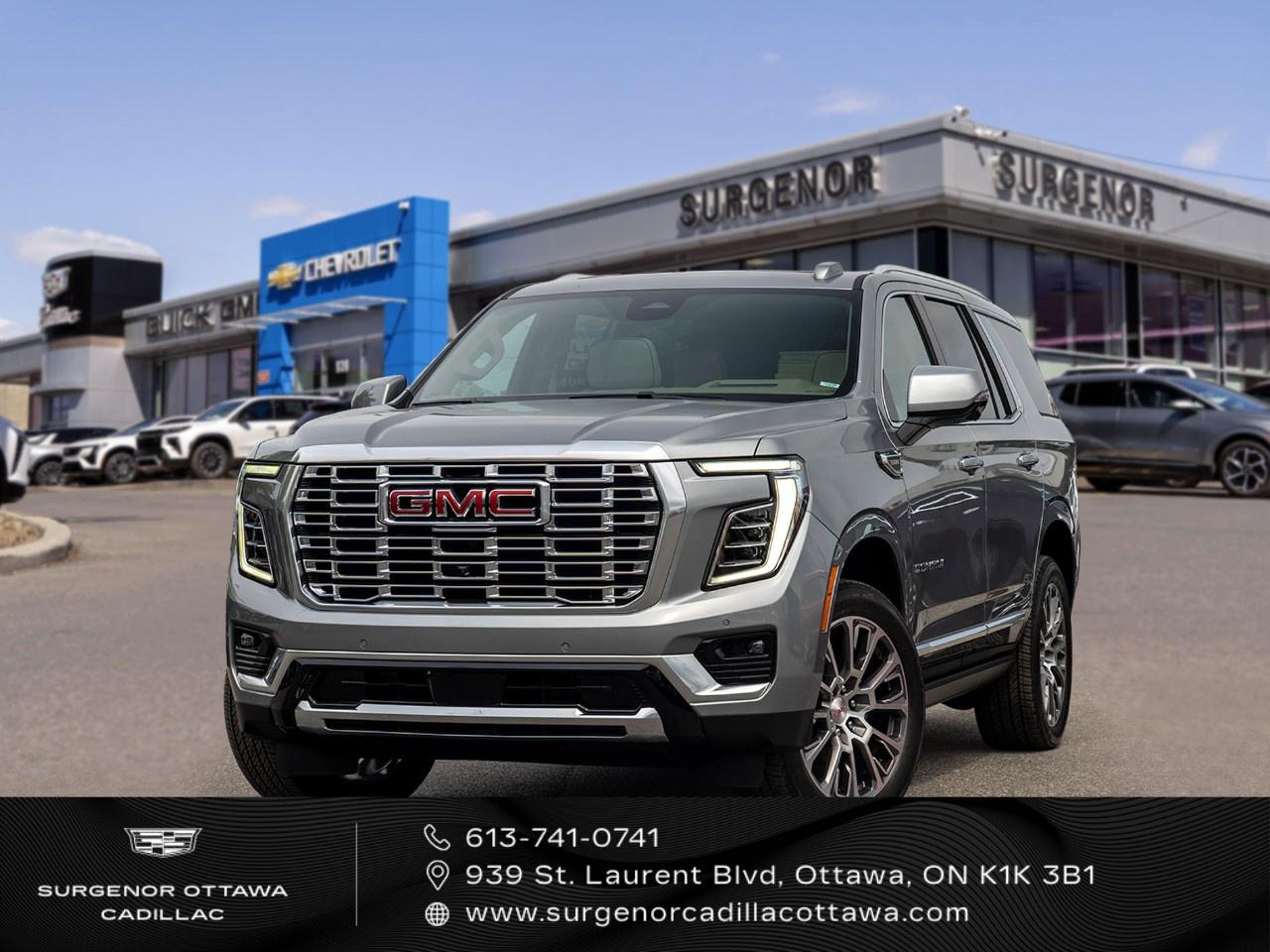 <p>Experience the epitome of luxury and power with the 2026 GMC Yukon Denali in a sophisticated gray finish. This 4×4 SUV, boasting excellent handling, is equipped with a Duramax 3.0L Turbo-Diesel engine and a smooth 10-speed automatic transmission.</p><p>Step into an interior that exudes class and comfort, with stunning two-tone teak and light shale perforated leather seating. Front bucket seats, a panoramic power sunroof, and power-retractable assist steps with perimeter lighting enhance the elegant appeal. The vehicle sits proudly on 22-inch ultra-bright machined Midnight Silver wheels, perfectly complementing its exterior.</p><p>Technologically advanced, the Denali comes with a 16.8-inch GMC Premium Infotainment System featuring a high-contrast display and Google built-in compatibility. Drive confidently with safety features like Super Cruise hands-free assistance, HD Rear Seat Media System, and comprehensive trailering technology packages. Additional safety is ensured with the Advanced Security Package, which includes sensors for inclination, interior movement, and glass breakage.</p><p>This Yukon is perfect for families and adventurers who demand top performance coupled with luxurious amenities. Contact Surgenor Chevrolet Buick GMC Cadillac to find out how you can own this exceptional SUV and elevate your driving experience.</p>