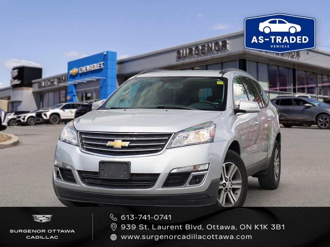 <p>Introducing the 2016 Chevrolet Traverse LT, presented in a sleek gray finish with an efficient forward-wheel-drive that delivers steady handling. Ideal for those who value space, this SUV combines functionality with style.</p><p>The exterior showcases the elegant Silver Ice Metallic finish and features such as alloy wheels that complement the rugged SUV design. Step inside to discover a spacious cabin adorned in black with a practical third-row seating arrangement, ensuring ample room for the whole family. The heated front seats and leather-wrapped steering wheel make each drive luxurious and comfortable.</p><p>For the tech-savvy driver, the Traverse is equipped with the latest in automotive technology, including a backup camera for easy maneuvering and smart device integration for hands-free connectivity. The convenience of remote start, keyless entry, and a Wi-Fi hotspot enhances your driving experience. Safety is prioritized with features like heated mirrors, parking sensors, and the advantage of bluetooth and cruise control for those longer journeys.</p><p>This vehicle is perfect for growing families or anyone needing a versatile, reliable SUV. Contact Surgenor Chevrolet Buick GMC Cadillac today to learn more about how this 2016 Chevrolet Traverse LT can work for you.</p>