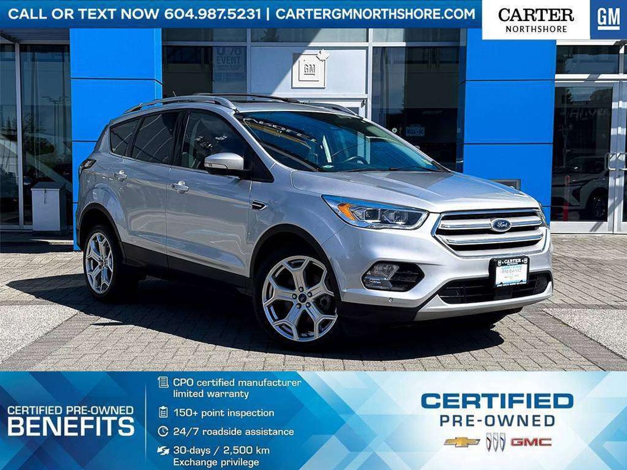 PRE-OWNED CERTIFIED | ONE OWNER 
Enjoy every drive in this versatile Pre-Owned 2018 Ford Escape. Offering a comfortable interior, smooth performance, and plenty of cargo space, this SUV is perfect for daily commuting, family outings, and weekend adventures. With modern technology, helpful safety features, and the confidence of Ford reliability, the Escape is ready for wherever the road takes you. Test Drive Today!

WHY CARTER GM NORTHSHORE?

- An unrivalled vehicle purchasing experience!
- Exceeding our loyal customers expectations since 1990
- 4.7 Google star rating (with 1,700+ customer reviews)
- CarGurus Top-Rated Dealer 2025 Award
- CarGurus Top Value Dealer 2025 Award
- 30-day / 2,500 km exchange privilege
- Peace of mind - 150-point vehicle inspection
- CARFAX - full vehicle service history - purchase with confidence!
- Vehicle trades welcome! Best price guaranteed!
- We provide upfront pricing, zero hidden fees, and 100% transparency
- Fast approvals and 99% acceptance rates (no matter your current credit status!)
- Multilingual staff (many languages spoken)
- Comfortable non-pressured environment with in-store television, WIFI and a childrens play area!





Were here to help you drive the vehicle you want, the vehicle you deserve!
QUESTIONS? GREAT! WEVE GOT ANSWERS!
To speak with a friendly vehicle specialist - CALL NOW!
The advertised price includes all standard dealer fees and any applicable manufacturer or dealer incentives. It does not include applicable taxes, licensing, insurance, or optional products or services. Dealer fees will be clearly broken out and itemized on the bill of sale, maximum total of fees $699.00. Prices are shown in Canadian dollars. While we make every effort to ensure accuracy, vehicle details, pricing, options, and availability are subject to change without notice. Please confirm all information with dealership sales management before purchase. Dealer Code: 81121