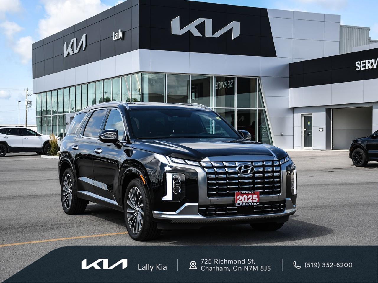 <p>2025 Hyundai Palisade - Ultimate Calligraphy | AWD | No Accidents | Low KMs</p><ul><li><p><strong>Condition:</strong> Low KMs, Accident Free / No Accidents, CarFax available for download</p></li><li><p><strong>Performance:</strong> All-Wheel Drive (AWD), 3.8L V6 Engine, Automatic Transmission</p></li><li><p><strong>Seating & Comfort:</strong> Premium Nappa Leather Seating, Heated & Ventilated Front and Second-Row Seats, Heated Third-Row Seats, Heated Steering Wheel, Tri-Zone Climate Control, Dual Sunroofs, <strong>7-Passenger Seating with Second-Row Captain's Chairs</strong></p></li><li><p><strong>Technology:</strong> Dual 12.3" Displays, Navigation System, Apple CarPlay & Android Auto, Harman Kardon Premium Audio System, Head-Up Display, Wireless Charging, Digital Rearview Mirror</p></li><li><p><strong>Safety:</strong> Highway Driving Assist, Blind Spot View Monitor, Forward Collision-Avoidance Assist, Adaptive Cruise Control, Lane Following Assist, Surround View Monitor</p></li><li><p><strong>Notes:</strong> Out-of-province vehicle (<strong>Quebec</strong>). Top-of-the-line Ultimate Calligraphy trim offering premium luxury, advanced technology, and exceptional comfort for the whole family. CarFax available for download.</p></li><li><p>Financing Available</p></li><li><p>Trade-Ins Welcome</p></li><li><p>Extended Warranty Options</p></li></ul><p>Every used vehicle undergoes a 135-point inspection.</p><p>Pre-owned vehicles are supplied with one key. Any additional keys received from the previous owner will be included at delivery at no charge. Extra keys may be purchased if desired.</p> <p>We use no hassle no haggle live market pricing! Save money and time.</p><p>All prices shown include all fees. Reconditioning and Full Detailing. Taxes and Licensing extra.</p><p>All Pre-Owned vehicles come standard with one key. If we received additional keys from the previous owner they will be with the vehicle upon delivery at no cost. Additional keys may be purchased at customers requested and expense.</p><p>Book your appointment today!</p>