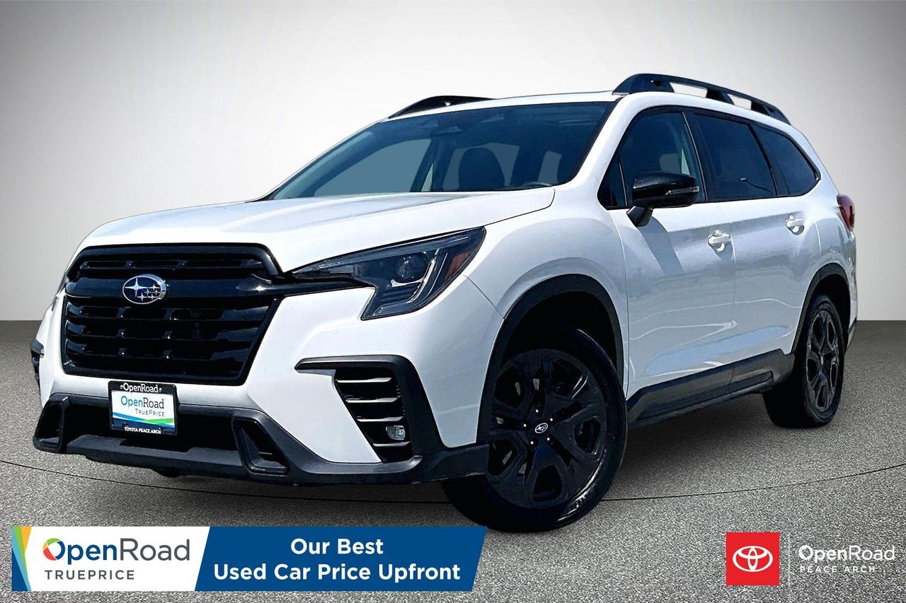 The 2023 Subaru Ascent Onyx is a spacious three-row SUV designed for families and adventure. It features a turbocharged 2.4-litre BOXER engine paired with a CVT and Subaru Symmetrical All-Wheel Drive for confident performance in all weather conditions. The Onyx trim adds distinctive black exterior accents, 20-inch alloy wheels, water-repellent StarTex upholstery, heated front seats, a power liftgate, and keyless access with push-button start. Inside, it offers seating for up to seven or eight passengers, a large touchscreen with Apple CarPlay and Android Auto, multiple USB ports, and Subaru EyeSight driver assistance with adaptive cruise control and lane centring. Have confidence with your OpenRoad purchase! Every OpenRoad Certified Pre-Owned vehicle comes fully reconditioned and complete with a comprehensive 153 point mechanical inspection, a CarFax history & lien report, a 3-Day Money Back Guarantee, a 30-Day/2,000 kms Exchange Policy, a 90-Day/5,000 kms Powertrain Warranty, guaranteed clear title, and membership to our exclusive Club OpenRoad! As a proud member of the OpenRoad Auto Group, a trusted name since 2000 serving the Lower mainland (including White Rock, Surrey, Langley, Maple Ridge, Delta, Richmond, Mission and beyond) with outstanding Toyota vehicles, Toyota parts, and Toyota service since 1966! OpenRoad Toyota Peace Arch is a &ldquo;True Price&rdquo; dealer, meaning no inflated prices, and no need for back and forth haggling! We use up to the minute technology offering LIVE MARKET VALUE PRICING to ensure you are receiving the most competitive price possible on all of our Pre-Owned vehicles!  All advertised vehicle prices do not include our $699 documentation fee.