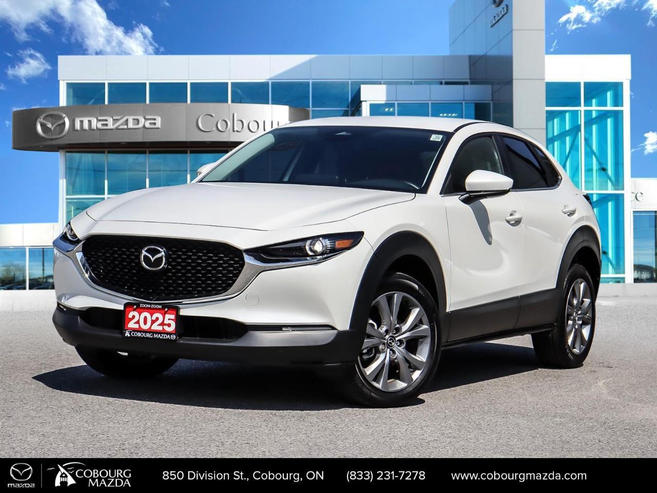 <p>The stunning 2025 Mazda CX-30 GS AWD in a crisp white finish offers a seamless driving experience with its automatic transmission and advanced all-wheel drive system. Navigating the diverse Canadian landscapes has never been more enjoyable.</p><p>The Mazda CX-30s exterior showcases sophistication with alloy wheels, while the interior is a haven of comfort featuring a refined black finish and leatherette door trim inserts. Enjoy the tactile elegance of a leather-wrapped and heated steering wheel along with leather/metal-look gear shifter materials, which complement the advanced styling of the vehicle's well-engineered interior.</p><p>Technological features aboundstay connected with the smart device integration and Bluetooth connection, ensuring that entertainment and communication are at your fingertips. The CX-30 GS prioritizes safety with features like lane assist, brake assist, and a backup camera. Adaptive cruise control adds to the driver assistance capabilities, creating a safe and secure driving environment.</p><p>This SUV is perfect for drivers who value style, technology, and safety in equal measure. Whether youre a tech-savvy driver, a busy professional, or a safety-focused family, the Mazda CX-30 is designed with you in mind. Contact Cobourg Mazda today to learn more about this impressive vehicle and experience it for yourself.</p>