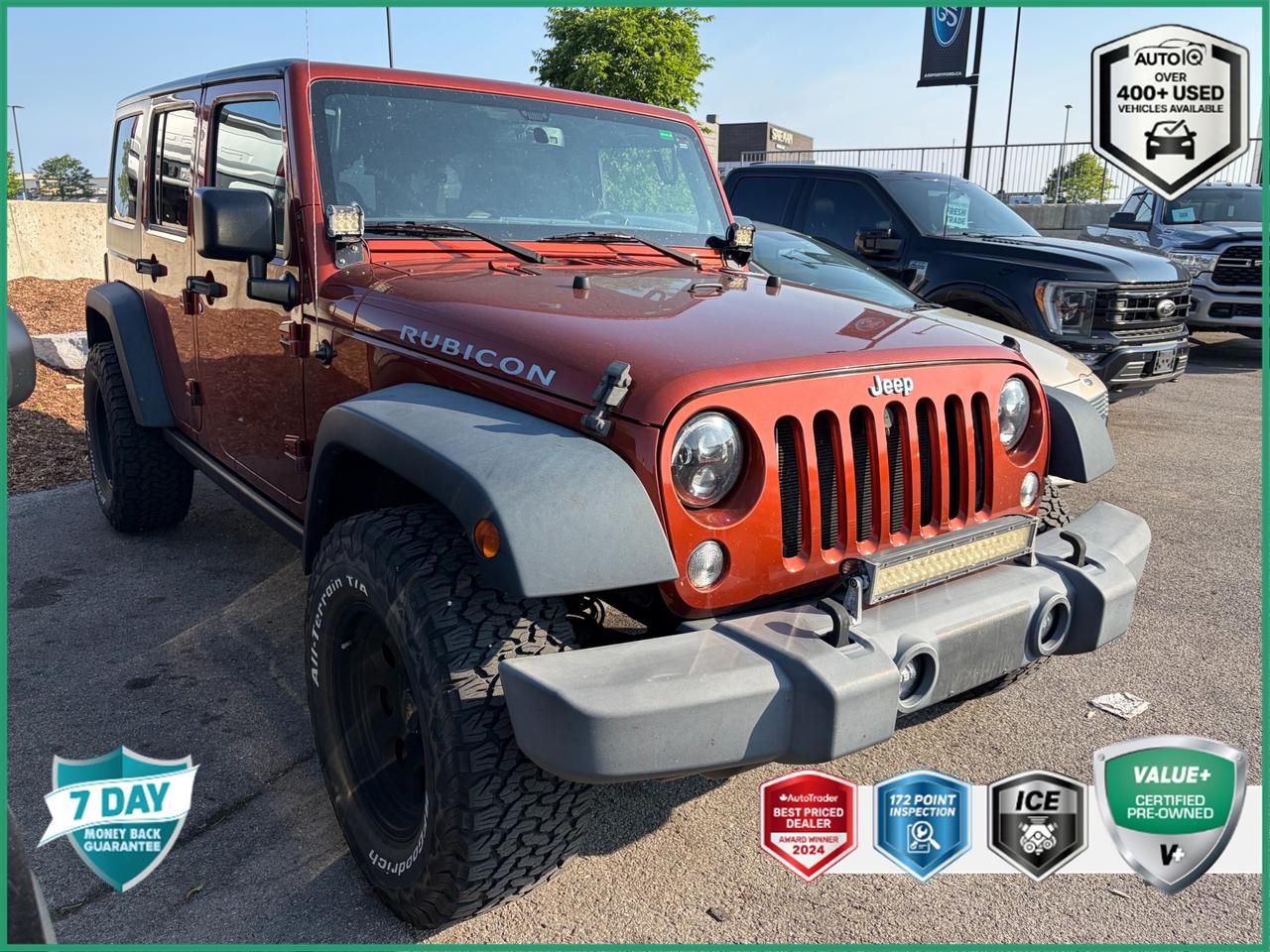 Recent Arrival!<br><br><br>Copperhead Pearlcoat<br>2014 Jeep Wrangler Unlimited Rubicon Low Kms | Manual | Safety Certified 4D Sport Utility<br>3.6L V6 VVT 6-Speed Manual<br>4WD<br><br>Certification Program Details:<br><br>VALUE+ CERTIFIED PRE-OWNED VEHICLE<br><br>36-point Provincial Safety Inspection<br>172-point inspection combined mechanical, aesthetic, functional inspection including a vehicle report card<br>Warranty: 30 Days or 1500 KMS on mechanical safety-related items and extended plans are available<br>Complimentary CARFAX Vehicle History Report<br>2X Provincial safety standard for tire tread depth<br>2X Provincial safety standard for brake pad thickness<br>7 Day Money Back Guarantee*<br>Market Value Report provided<br>Complimentary 3 months SIRIUS XM satellite radio subscription on equipped vehicles<br>Complimentary wash and vacuum<br>Vehicle scanned for open recall notifications from manufacturer<p> </p>

<h4>VALUE+ CERTIFIED PRE-OWNED VEHICLE</h4>

<p>
- 36-point Provincial Safety Inspection<br>
- 172-point inspection combined mechanical, aesthetic, functional inspection including a vehicle report card<br>
- Warranty: 30 Days or 1500 KMS on mechanical safety-related items and extended plans are available<br>
- Complimentary CARFAX Vehicle History Report<br>
- 2X Provincial safety standard for tire tread depth<br>
- 2X Provincial safety standard for brake pad thickness<br>
- 7 Day Money Back Guarantee*<br>
- Market Value Report provided<br>
- Complimentary 3 months SIRIUS XM satellite radio subscription on equipped vehicles<br>
- Complimentary wash and vacuum<br>
- Vehicle scanned for open recall notifications from manufacturer
</p>

<p>SPECIAL NOTE: This vehicle is reserved for AutoIQs retail customers only. Please, No dealer calls. Errors & omissions excepted.</p>

<p>*As-traded, specialty or high-performance vehicles are excluded from the 7-Day Money Back Guarantee Program (including, but not limited to Ford Shelby, Ford mustang GT, Ford Raptor, Chevrolet Corvette, Camaro 2SS, Camaro ZL1, V-Series Cadillac, Dodge/Jeep SRT, Hyundai N Line, all electric models)</p>