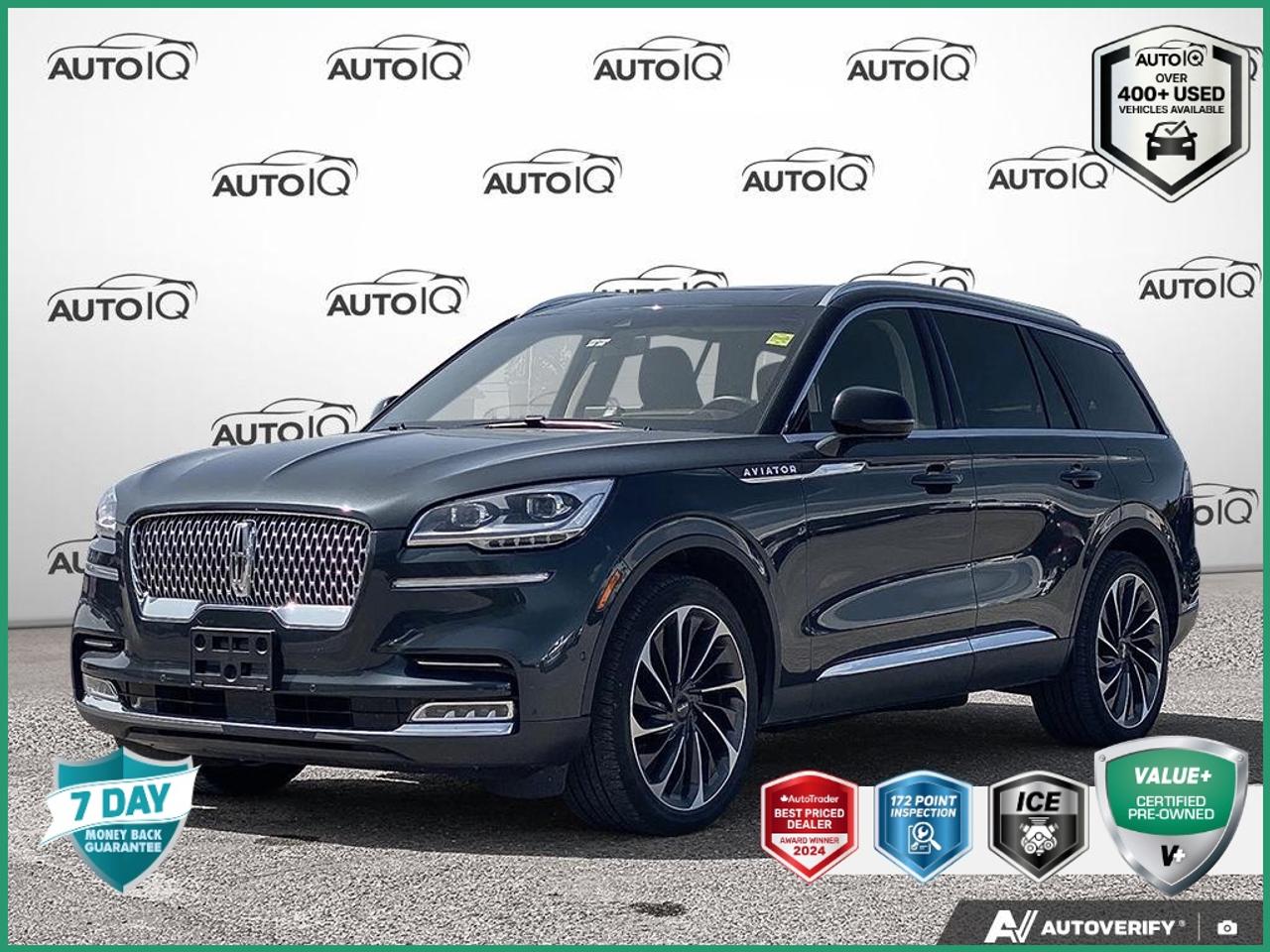 Recent Arrival!<br>Odometer is 5944 kilometers below market average!<br><br>Active Park Assist 2.0, Auto Heated & Ventilated Driver & Passenger Seats, Cabin Particulate & Odour Filter, Elements Package Plus, Equipment Group 201A, Evasive Steering Assist, Front/Side/Rear Parking Sensors, Head-Up Display, Heated & Ventilated 2nd Row Outboard Seats, Heated Steering Wheel, Heated VisioBlade Wipers, Intelligent Adaptive Cruise Control, Lincoln Co-Pilot360 1.5 Plus, Luxury Package, Perfect Position Seats (30-Way) w/Active Motion, Phone As A Key, Radio: Revel Ultima 3D Audio System w/28 Speakers, Rear Door Sunshades, Reverse Brake Assist, SiriusXM Radio, SYNC 3 Communication & Entertainment System.<br><br>Blue Metallic<br>2023 Lincoln Aviator Reserve<br>4D Sport Utility 3.0L V6 10-Speed Automatic AWD<p> </p>

<h4>VALUE+ CERTIFIED PRE-OWNED VEHICLE</h4>

<p>
- 36-point Provincial Safety Inspection<br>
- 172-point inspection combined mechanical, aesthetic, functional inspection including a vehicle report card<br>
- Warranty: 30 Days or 1500 KMS on mechanical safety-related items and extended plans are available<br>
- Complimentary CARFAX Vehicle History Report<br>
- 2X Provincial safety standard for tire tread depth<br>
- 2X Provincial safety standard for brake pad thickness<br>
- 7 Day Money Back Guarantee*<br>
- Market Value Report provided<br>
- Complimentary 3 months SIRIUS XM satellite radio subscription on equipped vehicles<br>
- Complimentary wash and vacuum<br>
- Vehicle scanned for open recall notifications from manufacturer
</p>

<p>SPECIAL NOTE: This vehicle is reserved for AutoIQs retail customers only. Please, No dealer calls. Errors & omissions excepted.</p>

<p>*As-traded, specialty or high-performance vehicles are excluded from the 7-Day Money Back Guarantee Program (including, but not limited to Ford Shelby, Ford mustang GT, Ford Raptor, Chevrolet Corvette, Camaro 2SS, Camaro ZL1, V-Series Cadillac, Dodge/Jeep SRT, Hyundai N Line, all electric models)</p>