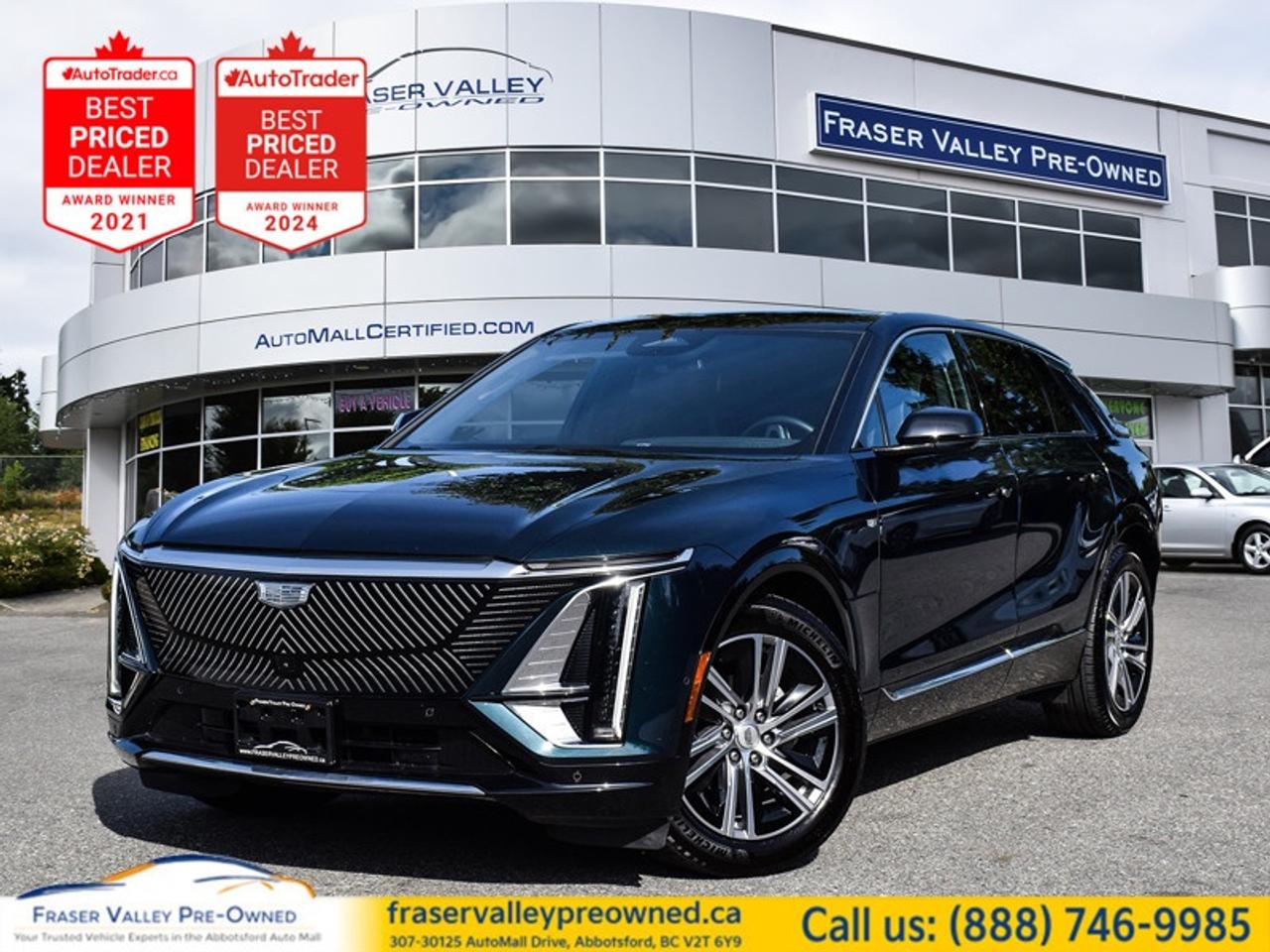 2025 CADILLAC LYRIQ LUXURY AWD - DUAL MOTOR - 515HP - ACCIDENT FREE - 33 DISPLAY - PANORAMIC ROOF
 
Dual Motor AWD Electric, Luxury 1SC, 515HP, 102kWh Battery, 33-Inch Infotainment Display, Panoramic Roof, Heated Seats, Heated Steering Wheel, Aerial View Camera, Adaptive Cruise, Blind Spot, Apple CarPlay, Android Auto, Automatic Parking
 
Fraser Valley Pre-Owned is proud to present this 2025 Cadillac LYRIQ Luxury AWD in Emerald Lake Metallic - a striking, fully loaded electric luxury crossover that delivers genuine Cadillac presence with next-generation EV performance. The dual motor AWD powertrain puts down an estimated 515 horsepower and 450 lb-ft of torque from a 102 kWh battery pack - this is not a compromise EV, it is a performance statement wrapped in a luxury crossover body. The 33-inch diagonal LED display and driver-focused cockpit redefine what an interior can feel like, while the expansive fixed glass panoramic roof floods the cabin with light. At 49,925 km and serviced exclusively at Applewood Chevrolet, with no accidents and normal branding throughout, this LYRIQ represents significant savings from its $75,519 original MSRP.
 
Highlights
 
2025 Cadillac LYRIQ Luxury AWD
Emerald Lake Metallic exterior
Inteluxe synthetic leather interior
49,925 km
Dual Motor AWD Electric - estimated 515HP
1-Speed automatic transmission
102 kWh battery rated energy
33-inch diagonal LED infotainment and driver display
Panoramic fixed glass roof with power sunshade
Wireless Apple CarPlay
Wireless Android Auto
Google automotive services
5G communications capability
SiriusXM satellite radio
Heated front seats with power adjustment and lumbar support
Heated steering wheel
Memory settings - driver seat, mirrors, steering column
Wireless mobile device charging
Dual-zone automatic climate control
Adaptive LED headlamps with choreography
Aerial view display system
Back-up camera
Automatic parking assist
Front and rear park assist
Adaptive cruise control
Blind zone steering assist with evasion assist
Lane keeping assist with lane departure warning
Front collision mitigation and warning
Cross-traffic alert
Rear collision mitigation
Front pedestrian braking with bicyclist detection
Power liftgate
Power folding heated mirrors
Auto-dimming rearview mirror
Keyless entry with push button start
Digital key smartphone vehicle entry
Universal garage door opener
WiFi hotspot
Illuminated door handles
Rain sensing wipers
Auto-leveling headlights
Trailering provisions with hitch guidance
 
Restoration Notes
 
Carfax Canada confirms this LYRIQ is accident free with consistent Ontario registration and normal branding throughout. All service has been performed at Applewood Chevrolet Cadillac - a Cadillac authorized dealership - from new through January 2026, including A/C compressor replacement completed under warranty care in January 2026. This is a well-documented, dealer-maintained EV ready for its next chapter. Serviced and inspected to Fraser Valley Automall standards before hitting the lot.
 
Trades welcome.
 
Finance and warranty options available for all types of credit situations.
 
Dealership:
 
A 2025 Cadillac LYRIQ Luxury AWD with 515 horsepower, a 33-inch display, panoramic roof, and dealer-documented service history at nearly $26,000 below original MSRP is the kind of deal that defines what Fraser Valley Pre-Owned is all about. As the only dedicated pre-owned store inside the Fraser Valley Automall, we are backed by multiple AutoTrader Lowest Priced Dealer awards and the 2025 and 2026 Canadian Consumer Choice Award for Pre-Owned Auto Dealership of the Year in Abbotsford. Electric luxury, real savings - come experience it in person.
 
307-30125 Auto Mall Drive, Abbotsford, BC V2T 6Y9
Fraser Valley Automall
www.fraservalleypreowned.ca
 
All finance/lender options available - cash purchases welcome
 
To apply right now for financing use this link: https://www.fraservalleypreowned.ca/abbotsford-car-loan-application-british-columbia
 

| Our Quality Guarantee: We maintain the highest standard of quality that is required for a Pre-Owned Dealership to operate in an Auto Mall. We provide an independent 360-degree inspection report through licensed 3rd Party mechanic shops. Thus, our customers can rest assured each vehicle will be a reliable, and responsible purchase.  |  Purchase Disclaimer: Your selected vehicle may have a differing finance and cash prices. When viewing our vehicles on third party  marketplaces, please click over to our website to verify the correct price for the vehicle. The Sale Price on third party websites will always reflect the Finance Price of our vehicles. If you are making a Cash Purchase, please refer to our website for the Cash Price of the vehicle.  | All prices are subject to and do not include, a $995 Finance Fee, a $995 Document Fee, and a $499 GPS Lot Pack. VSA Security Fee of $10 is applicable as we are a Certified VSA Dealer (#40190).  These fees as well as taxes, are included in all listed listed payment quotes. Please speak with Dealer for full details and exact numbers.  o~o