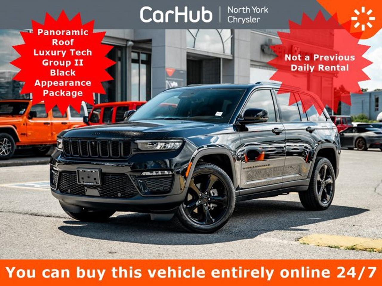 <p> Only 34 Miles! This Jeep Grand Cherokee boasts a Regular Unleaded V-6 3.6 L/220 engine powering this Automatic transmission. WHEELS: 20 X 8.0 GLOSS BLACK ALUMINUM, TRANSMISSION: 8-SPEED AUTOMATIC  (STD), TIRES: 265/50R20 A/S PERFORMANCE. <p> This Jeep Grand Cherokee Features the Following Options <br /> QUICK ORDER PACKAGE 23E LIMITED  -inc: Engine: 3.6L Pentastar VVT V6 w/ESS, Transmission: 8-Speed Automatic, BLACK APPEARANCE PACKAGE  -inc: Tires: 265/50R20 A/S Performance, Pirelli Brand Tires, Wheels: 20 x 8.0 Gloss Black Aluminum, Gloss Black Exterior Accents , LUXURY TECH GROUP II  -inc: Power Tilt/Telescope Steering Column, Integrated Off-Road Camera, Surround View Camera System, Rain-Sensing Windshield Wipers, Front/Rear Doors & Liftgate w/Passive Entry, Park-Sense Front & Rear Park Assist w/Stop, Wireless Charging Pad, Rear Back-Up Camera Washer, Ventilated Front Seats, Auto-Dimming Exterior Driver Mirror, 2nd-Row Manual Window Shades, Intersection Collision Assist System, A/D Digital Display Rearview Mirror, Memory Steering Column, GLOBAL BLK W/GLOBAL BLK, CAPRI LEATHERETTE SEATS W/PERFORATED INSERTS, ENGINE: 3.6L PENTASTAR VVT V6 W/ESS  (STD), DUAL-PANE COMMANDVIEW SUNROOF, DIAMOND BLACK CRYSTAL PEARL, Wireless Phone Connectivity, Voice Activated Dual Zone Front Automatic Air Conditioning, Vinyl Door Trim Insert. </p> <p>Drive Happy with CarHub<br>*** All-inclusive, upfront prices -- no haggling, negotiations, pressure, or games*** Purchase or lease a vehicle and receive a $1000 CarHub Rewards card for service.  *** Purchase this vehicle fully online on CarHub websites</p> <p>Transparency Statement<br>USED VEHICLES:Online prices and payments are for finance purchases  please note there is a $850 safety certification fee. if not Certified, then as per OMVIC Regulations the vehicle is deemed to be not drivable and Not Certified. Cash purchases for used vehicles have a $2,350 surcharge which includes the safety certification (the finance price + $2,350).NEW VEHICLES:New financed vehicles are subject to an $ 850 Processing Fee. New cars priced at over $100,000 including add-ons or accessories are subject to the additional federal luxury tax.While every effort is taken to avoid errors, technical or human error can occur, so please confirm vehicle features, options, materials, and other specs with your CarHub representative. This can easily be done by calling us or by visiting us at the dealership. CarHub used vehicles come standard with 1 key. If we receive more than one key from the previous owner, we include them with the vehicle. Additional keys may be purchased at the time of sale. Ask your Product Advisor for more details. Payments are only estimates derived from a standard term/rate on approved credit. Terms, rates and payments may vary. Prices, rates and payments are subject to change without notice. Please see our website for more details.</p>