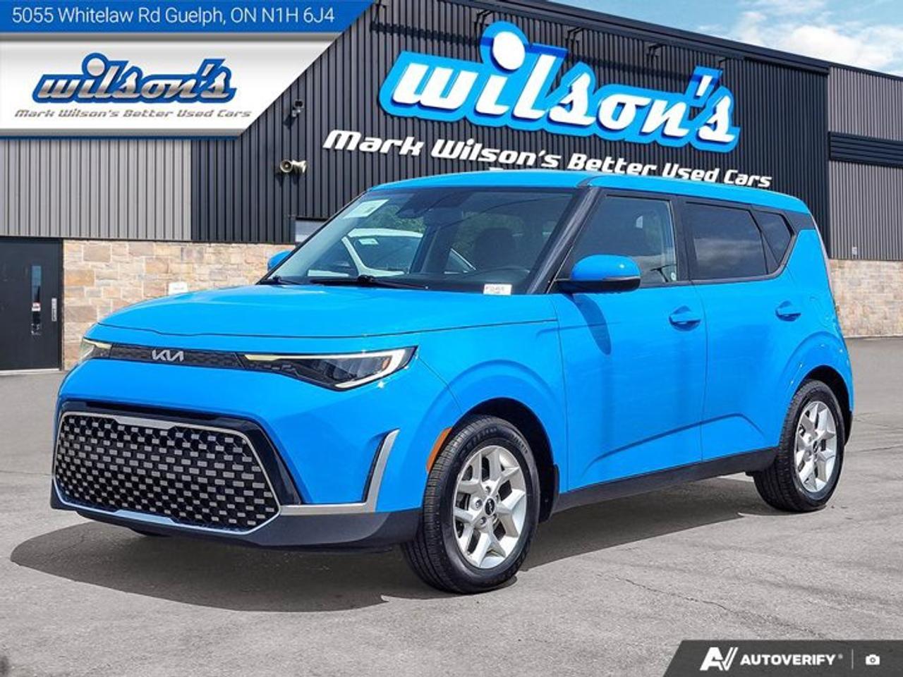 Look at this certified 2023 Kia Soul EX | Heated Wheel + Seats | CarPlay + Android | Rear Camera | Alloy Wheels and More !. Its Automatic transmission and 2.0 L engine will keep you going. This Kia Soul comes equipped with these options: Reverse Camera, Heated Steering Wheel, Air Conditioning, Heated Seats, Tilt Steering Wheel, Steering Radio Controls, Power Windows, Power Locks, Traction Control, and Power Mirrors. Stop by and visit us at Mark Wilsons Better Used Cars, 5055 Whitelaw Road, Guelph, ON N1H 6J4.MASSIVE SELECTION: 500+ vehicles in ONE LOCATION, all Live Market Priced for the best value!STRAIGHTFORWARD & TRANSPARENT PRICING: Our Advertised Price INCLUDES:Safety Certification! (No separate certification fee upcharge).FREE Carfax History Report!NO upcharge for paying cash!CONFIDENCE & PEACE OF MIND: 30-Day/3,000 km Warranty INCLUDED! Plus a 5-Day Exchange Privilege!*EASY FINANCING: Better-than-bank rates, $0 Down, and 3 Months No Payments available OAC. BAD CREDIT APPROVED HERE!WE BUY CARS: Get Top Dollar for your trade, or sell us your vehicle for CASH even if you dont buy ours!www.shopwilsons.comAn Honest, Transparent Buying Experience. Trusted in business since 1961!(Cash Prices Exclude HST and Licensing Fees only.)