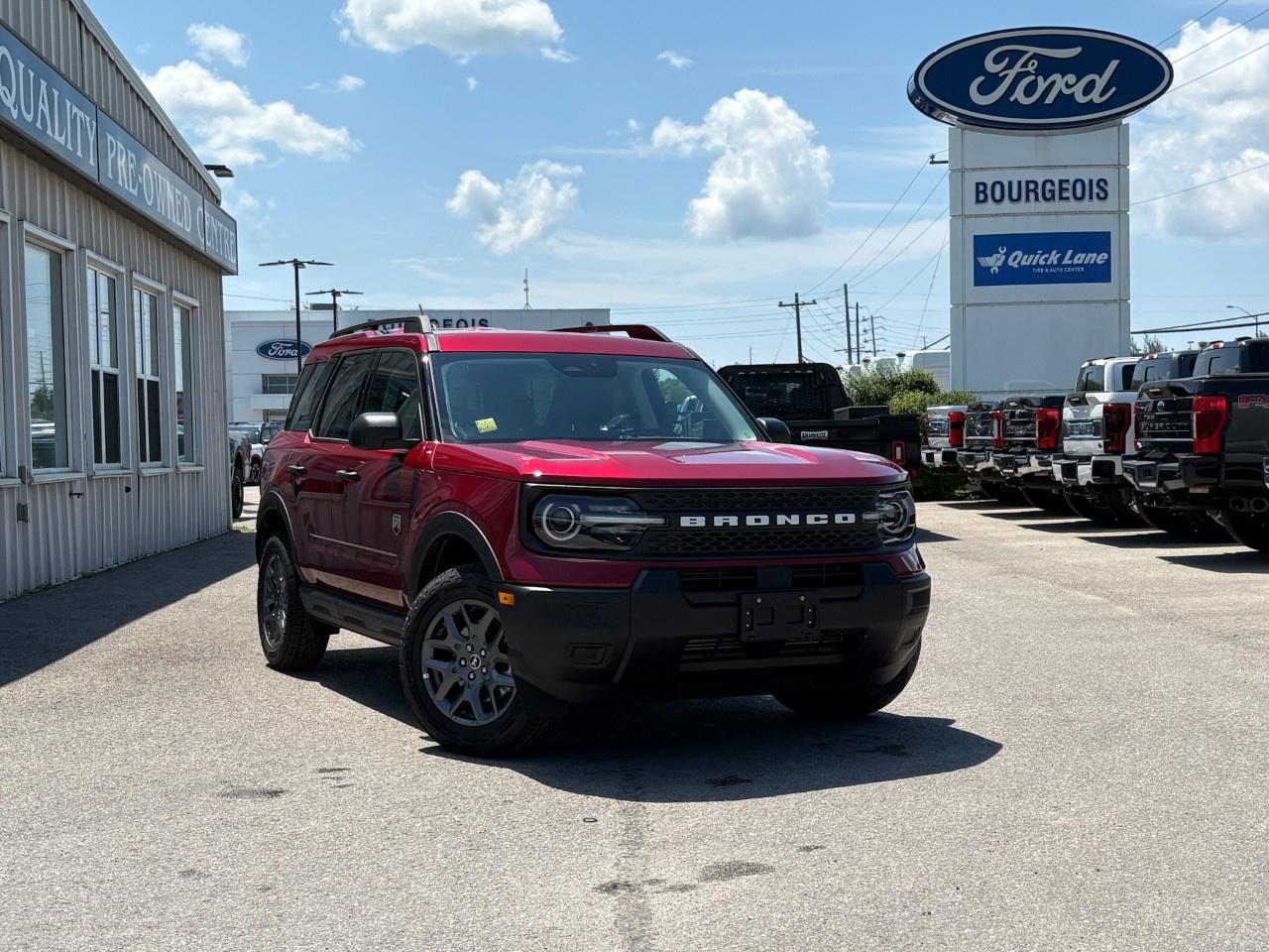 <p>The 2026 Ford Bronco Sport Big Bend in radiant red is the ultimate 4x4 SUV that seamlessly combines style, comfort, and performance. Perfectly equipped to handle a variety of terrains with its Terrain Management System offering five G.O.A.T. modes, this Bronco Sport excels on any trail.</p><p>The eye-catching Ruby Red Metallic Tinted Clearcoat gives it an outstanding presence on the road, complemented by 17" Carbonized Grey-Painted Aluminum Wheels and all-terrain tires for enhanced stability. Step inside to a cozy interior finished in luxurious brown hues, offering a delightful contrast to the robust exterior. Enjoy the convenience of power seats, power windows, and a suite of modern technology ready to enhance your driving experience.</p><p>Featuring smart device integration, a Wi-Fi hotspot, and Bluetooth connectivity, the Bronco Sport keeps you connected while adaptive cruise control and lane assist ensure added safety. Enjoy the ease of a backup camera and parking sensors that make maneuvering a breeze. Whether tackling highways or unpaved paths, the 1.5L EcoBoost engine with auto start-stop technology delivers both power and efficiency.</p><p>Ideal for adventure seekers and family drivers alike, the 2026 Ford Bronco Sport Big Bend provides the versatility and confidence you need in an SUV. Contact Bourgeois Motors Ltd. to learn more about how this exceptional vehicle can redefine your driving experience.</p> <p><span style=color:rgb( 58 , 80 , 95 )>The discount shown on vehicle represents the </span><u>Cash Purchase</u><span style=color:rgb( 58 , 80 , 95 )> discount and is inclusive of all non-stackable and stackable cash purchase discounts from Ford of Canada and Bourgeois Motors Ltd. and is offered in lieu of sub-vented lease or finance rates. To get details on current discounts applicable to this and other vehicles in our inventory for Lease and Finance customer, see a member of our team. All offers for lease or finance are On Approved Credit (OAC).While every effort is made to ensure the accuracy of discounts and programs, programs are subject to change without notice </span><span style=color:rgb( 119 , 119 , 119 )>and may not be accurate or completely current. While every reasonable effort is made to ensure the accuracy of this data, we are not responsible for any errors or omissions contained on these pages.</span></p> <p><strong>Why Choose the Bourgeois Auto Group?</strong></p><p>For 80 years, Bourgeois Auto Group has been delivering exceptional automotive experiences. Our factor trained teams work to ensure you receive the shopping experience you deserve; whether you're looking for a new or new-to-you vehicle.</p><p>Shop 24/7 with our online showroom and chat service, ensuring convenience every step of the way. No hidden fees, full disclosure, and every pre-owned vehicle comes with a Carfax® report for peace of mind.</p><p>We offer a wide selection of pre-owned vehicles, all competitively priced using real-time market data. Get the best deal on your purchase and trade-in with our free Live Market Analysis report.</p><p>Looking to sell your car? We buy any make or modelno purchase required. Our simple to use online trade valuation tool will provide you with a clear, transparent selling experience whether you buy our car or not.</p><p>Backed by hundreds dedicated employees across 4 convenient locations, were here to meet all your automotive needs. Visit us in Midland or Parry Sound and explore our inventory or schedule your next service today.</p> <p><strong>Financing Your Next Vehicle with Bourgeois Motors Ford in Midland:</strong></p><p>At Bourgeois Motors Ford, we make financing your next vehicle simple and stress-free! Our team works with trusted lenders to find flexible options tailored to your budget. Drive away with confidenceapply today!</p><p>Take advantage of our online pre-qualification tool, backed by Equifax and TD Bank to find the payment that works for you. Simply <a href=https://www.bourgeoismotors.com/free-credit-check/ rel=nofollow><strong>CLICK HERE</strong></a><strong> </strong>to use our secure online credit tool with no impact to your credit.</p>
