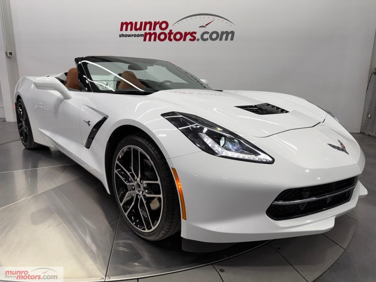 Vehicle Highlights include: 2LT Trim, Kalahari Power Convertible Soft Top, Machined Z51 Style Wheels 19/20s, Dark Grey Brake Calipers, Body Coloured Mirrors, Chrome Badges, Kalahari Interior, MEM Driver Memory, HUD Heads-Up Display, Front Curb view Cameras, BOSE Sound System, Apple Carplay, Android Auto, Ventilated & Heated Seats, & Carpet Floor Mats. <br /><br /> The 2016 Chevrolet Corvette Stingray 2LT Convertible delivers the perfect balance of breathtaking performance, premium luxury, and open-air excitement. Representing the seventh-generation (C7) Corvette, it combines decades of racing heritage with modern engineering, advanced technology, and unmistakable styling to create one of the world's finest sports cars. <br /><br /> Powering the Stingray is Chevrolet's legendary 6.2L LT1 V8, producing 455 horsepower and 460 lb-ft of torque. Featuring direct fuel injection, variable valve timing, and Active Fuel Management, the LT1 delivers exhilarating acceleration while maintaining impressive efficiency. Paired with the lightning-quick 8-speed paddle-shift automatic, the Stingray offers an unforgettable driving experience with instant throttle response and the unmistakable sound of a naturally aspirated American V8. <br /><br /> The Arctic White exterior is one of Corvette's most timeless and sophisticated finishes, perfectly complementing the sharp, sculpted lines of the C7 Stingray. Its crisp, bright appearance accentuates every aerodynamic detail, from the aggressive front fascia to the muscular rear haunches, giving the car a clean yet commanding presence. Whether gleaming in direct sunlight or under evening lights, Arctic White delivers a classic look that never goes out of style and has remained a favorite among Corvette enthusiasts for its understated elegance. <br /><br /> Inside, the Kalahari interior provides a stunning contrast to the white exterior, creating one of the most desirable color combinations available on the 2016 Corvette. Inspired by the warm tones of natural saddle leather, Kalahari adds richness and sophistication to the driver-focused cockpit while giving the cabin a luxurious grand touring feel. The combination of Arctic White and Kalahari strikes the perfect balance between modern performance and refined luxury, making this Stingray as visually impressive on the inside as it is on the outside. <br /><br /> The fully automatic power-operated convertible top can be raised or lowered in seconds, allowing you to enjoy open-air motoring at the touch of a button. With the top up, the Corvette maintains the quiet comfort and structural rigidity expected from a world-class grand touring sports car, making it equally enjoyable on long highway drives or spirited weekend adventures. <br /><br /> The 2LT Preferred Equipment Group enhances the Corvette's already impressive list of features with premium appointments designed for comfort and convenience. Highlights include heated and ventilated leather GT seats, memory package, color Head-Up Display (HUD), Front Cameras, Bose premium audio system, Chevrolet MyLink infotainment with navigation capability, Bluetooth connectivity, dual-zone automatic climate control, keyless access with push-button start, and a rear vision camera. <br /><br /> Built on a lightweight aluminum frame with advanced suspension technology and near-perfect weight distribution, the Stingray delivers exceptional balance, precise steering, and outstanding handling. Powerful four-wheel disc brakes and selectable Drive Modes allow the car to adapt effortlessly from comfortable highway cruising to aggressive back-road driving with the turn of a dial. <br /><br /> The aggressive exterior design features sculpted body lines, functional air vents, signature LED lighting, quad center-mounted exhaust outlets, and a wide athletic stance that leaves no doubt about its performance capabilities. Every detail is engineered to improve aerodynamics while creating an unmistakable presence on the road. <br /><br /> Inside, the driver-focused cockpit wraps around the driver with premium materials, intuitive controls, and a blend of luxury and performance that reflects Corvette's world-class reputation. The spacious rear cargo area provides surprising practicality, making the Stingray an excellent choice for weekend getaways and everyday enjoyment alike. <br /><br /> The 2016 Chevrolet Corvette Stingray 2LT Convertible represents everything enthusiasts expect from America's legendary sports carexceptional performance, cutting-edge technology, premium comfort, and timeless design. Whether you're carving through winding roads with the top down or enjoying a relaxed cruise along the coast, the Stingray delivers an unforgettable driving experience every time you get behind the wheel. <br /><br /> With its powerful 455hp LT1 V8, premium 2LT equipment package, advanced engineering, and power-operated convertible top, this 2016 Chevrolet Corvette Stingray Convertible offers an outstanding opportunity to own one of the most capable and rewarding sports cars of its generation. <br /><br /> This C7 Convertible has a clean Carfax. Come on down to Munro Motors & see this one for yourself, it is in stock. We will look forward to seeing you real soon!<br /><br /> <p>Carfax: <a target=_blank rel=noopener noreferrer nofollow href=https://vhr.carfax.ca/en/?id=ESWfJEP7Wngv6pOkUdzgB%2BK6YPlO9QMc>https://vhr.carfax.ca/en/?id=ESWfJEP7Wngv6pOkUdzgB%2BK6YPlO9QMc</a></p><p></p><p>Check us out on youtube: click here</p><p>Like us on Facebook: <a target=_blank rel=noopener noreferrer nofollow href=https://www.facebook.com/munromotors/>https://www.facebook.com/munromotors/</a></p><p>We are located in Brantford, Ontario; Telephone City and the hometown of hockey legend Wayne Gretzky. Formerly located in St. George, Ontario for ten years, we are still east of London, south of Cambridge, and west of Hamilton. In order to get our customers to come here, we have to have great prices and then when you get here, we have to have a great car in order to earn your business.</p><p>Our business hours are Monday to Friday 10am to 5pm. We are closed on Saturdays and Sundays.</p><p>At Munro Motors, we find unique vehicles and post our entire stock online in order to ensure that our vehicles find their happy home.</p><p>To ensure our customers can get what they've always wanted, we offer financing services through TD Auto Finance, Desjardins, CIBC Auto Finance and Independent Leasing Companies on vehicles that are less than ten model years old and boats that are less than twenty-five model years old.</p><p>We also offer warranty products through Lubrico and GVC warranties to ensure that your mechanical baby stays in tip-top condition.</p><p>All of our vehicles are hand-picked by the very knowledgeable owner, Andy Munro, who has been connecting people to their dreams for many years.</p><p><a target=_blank rel=noopener noreferrer nofollow href=http://Munromotors.com>Munromotors.com</a></p><p>Email: <a target=_blank rel=noopener noreferrer nofollow><u>sales@munromotors.com</u></a></p><p>Most of our vehicles are already reconditioned, saftied, etested and ready to drive home with you.</p><p>Delivery is available. Ask for details</p><p>All prices are subject to HST and licensing, no hidden fees.</p>