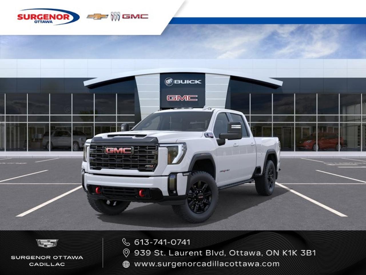 <p>Explore the rugged sophistication of the 2026 GMC Sierra 2500HD AT4, an impressive new addition to our lineup. Coated in striking white and featuring a robust 4x4 drivetrain, this truck promises unrivaled handling across any terrain.</p><p>The Sierra 2500HD AT4 boasts a commanding presence with its 20-inch high gloss black aluminum wheels and BF Goodrich off-road tires. The exterior is enhanced by smoked amber roof marker lamps, off-road high clearance steps, and molded splash guards, while the Summit White finish gives it a bold, clean look. Inside, youll find the comfort of jet black leather seats with Kalahari accents, front bucket seats, and a premium audio system with a 13.4" diagonal touch-screen and wireless capabilities.</p><p>Stay connected and safe with advanced technology, including a backup camera, parking sensors, and an array of driver assistance features such as lane assist and adaptive cruise control. The navigation system is seamlessly integrated, offering both Android Auto and Apple CarPlay for your devices. The Sierra is equipped with a rear sliding power window and remote start for added convenience, as well as heated and cooled front seats to keep you comfortable no matter the season. Safety is a priority with an engine block heater for cold weather starts, an exhaust brake for increased control, and a high idle switch.</p><p>Perfect for adventurers and outdoor enthusiasts, this truck is equipped with a gooseneck/5th wheel prep package, making it ready for any hauling or camping needs. Its powerful 6.6L Turbo-Diesel V8 engine ensures youre equipped for the journey ahead. Dont miss out on the opportunity to elevate your driving experiencecontact Surgenor Chevrolet Buick GMC Cadillac today for more details on this thrilling 2026 Sierra 2500HD AT4.</p>