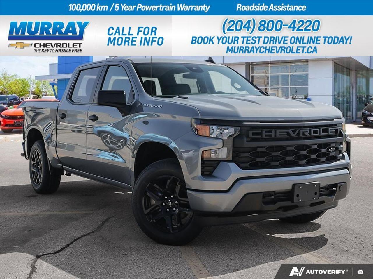 * AUTO-LOCKING REAR DIFFERENTIAL * * ENGINE BLOCK HEATER * * TRAILER BRAKE CONTROLLER INTEGRATED *  Explore the powerful 2026 Chevrolet Silverado 1500 Custom, a truck designed to tackle any challenge with style and efficiency. Nestled in the heart of Winnipeg, this robust crew cab pickup features a 2.7L Turbocharged Gas I4 engine delivering an impressive 310 horsepower and 430 lb-ft of torque, ensuring you have all the power you need for any adventure. Paired with an 8-speed automatic, electronically controlled transmission, the Silverado provides seamless power delivery and optimal towing capabilities.  The Silverados sleek Sterling Grey Metallic finish is complemented by 20-inch high gloss black painted aluminum wheels, giving this truck a bold presence on the road. The interior, with its Jet Black Cloth Seat Trim, offers both comfort and functionality, making every drive an enjoyable experience. Smart technology such as Bluetooth connectivity, remote engine start, and lane keeping assist keeps you connected and safe, while the Chevytec spray-on bedliner adds durability to the truck bed.  Designed with the driver in mind, this Silverado includes modern conveniences like keyless start, a power driver seat, and automatic highbeams, enhancing your driving experience. With the integrated trailer brake controller, you have precise control when towing, making tough tasks easier. Enjoy the peace of mind provided by advanced safety features like front collision mitigation and lane departure warning, ensuring you and your passengers are protected on every journey.  Dealer Permit #1740