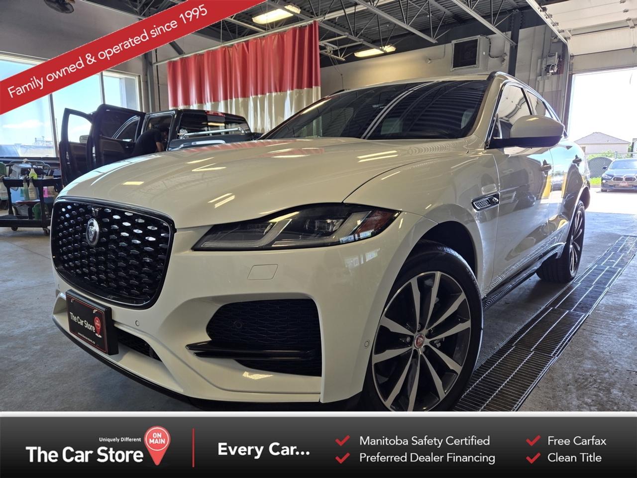 2021 Jaguar F-PACE P250 S &ndash; Local Trade | No Collisions | Low Kilometres | Black Out Package 
 Key Features:2.0L Turbocharged Engine with All-Wheel Drive 
 P250 S Trim 
 Black Out Package 
 Advanced Driver Assistance Package 
 Cold Weather Package 
 Local Manitoba Trade 
 No Collisions 
 Low Kilometres 
 Brand New All-Season Tires 
 Meridian Premium Audio System 
 Heated Front & Rear Seats 
 Heated Steering Wheel 
 Panoramic Glass Roof 
 Navigation 
 Apple CarPlay & Android Auto 
 360 Surround Camera 
 Blind-Spot Assist 
 Adaptive Cruise Control 
 Power Tailgate 
 Keyless Entry with Push Button Start 
 
 Distinctive Design with Refined Performance:The Jaguar F-PACE offers a refreshing alternative in the luxury SUV segment, combining athletic handling with elegant British design. The P250 S delivers confident all-wheel-drive performance, while the Black Out Package enhances its clean, purposeful styling with a more contemporary look. 
 
 This Example:This local Manitoba trade comes with a clean collision-free history, low kilometres, and brand new all-season tires. Equipped with the desirable Advanced Driver Assistance and Cold Weather packages, it reflects the kind of ownership history and thoughtful specification that make a difference when shopping for a pre-owned luxury SUV. 
 
 Our Take:The F-PACE has always appealed to buyers looking for something a little less conventional than the usual German luxury SUV. This example stands out with its local history, low kilometres, desirable factory packages, and tasteful styling. Elegant, engaging to drive, and exceptionally well presented 
 
 
 We are a local Family Owned business and we try to do things a little different. 
 
 At The Car Store on Main every vehicle is Manitoba Safety Certified. 
 Every vehicle sold is eligible for the Advantage Plan: 
 30 Day Warranty on all MB Safety certificate related items. 
 CarFax Vehicle History Report 
 2 sets of Keys 
 Wholesale access to all other Miscellaneous Accessories (i.e. Wtr Tires, Remote Starr, all misc vehicle accessories/parts, etc...) 
 And of course a Full tank of Gas. 
 
 There is no Gimmicks or games, we are always aggressive on our prices and try to separate ourselves from the rest. 
 We also have an on-site Certified Banker who shops to get the best possible interest rates in with all Major Banks and Credit Unions! 
 
 Come to our Brand New modern showroom and see what makes us Uniquely Different! 
 
 Located on Main St. just North of Chief Peguis Trail. 
 
 To schedule an appointment call us directly at 204-669-1248 or email sales@thecarstore.ca 
 
 The Car Store on Main 
 -Uniquely Different- 
 
 www.thecarstore.ca 
 Local: 204-669-1248 
 Toll Free: 877-634-2975 
 
 A local family owned business unlike typical car lots, there are no pressure tactics, no games, no gimmicks, no Sales Manager, General Manager or Used Car Manager, just straight answers and fair deals all the time! 
 
 *PRICE DOES NOT INCLUDE TAXES (G.S.T & P.S.T) 
 Dealer Permit # 4481