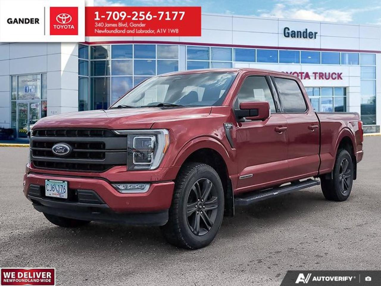 Recent Arrival!2022 Ford F-150 Lariat 10-Speed Automatic 4WD 3.5L PowerBoost Full-Hybrid V6Red MetallicALL CREDIT APPLICATIONS ACCEPTED! ESTABLISH OR REBUILD YOUR CREDIT HERE. APPLY AT https://steeleadvantagefinancing.com/?dealer=7148 We know that you have high expectations in your car search in NL. So, if youre in the market for a pre-owned vehicle that undergoes our exclusive inspection protocol, stop by Gander Toyota. Were confident we have the right vehicle for you. Here at Gander Toyota, we enjoy the challenge of meeting and exceeding customer expectations in all things automotive.**Market Value Pricing**, 3.5L PowerBoost Full-Hybrid V6, 4WD.Certification Program Details: 85 Point inspection Fluid Top Ups Brake Inspection Tire Inspection Oil Change Recall Check Copy Of Carfax ReportSteele Auto Group is the most diversified group of automobile dealerships in Atlantic Canada, with 34 dealerships selling 27 brands and an employee base of over 1000. Sales are up by double digits over last year and the plan going forward is to expand further into Atlantic Canada. PLEASE CONFIRM WITH US THAT ALL OPTIONS, FEATURES AND KILOMETERS ARE CORRECT.