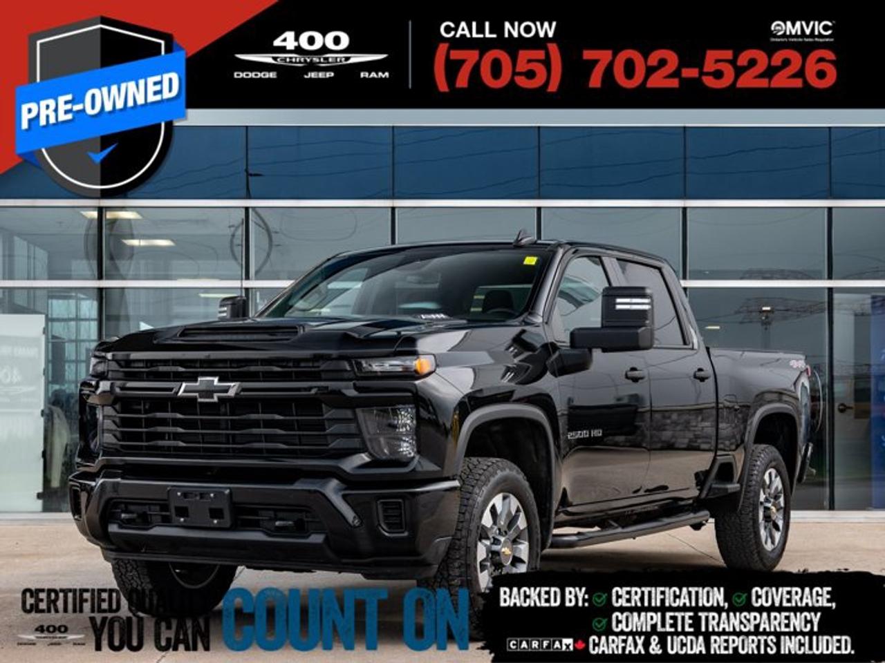 Built to tackle the toughest jobs with confidence, this 2025 Chevrolet Silverado 2500HD Custom Crew Cab 4x4 is powered by a dependable 6.6L V8 gas engine paired with a smooth and durable 10-speed automatic transmission, delivering the strength and capability you need for towing, hauling, and everyday driving. The Custom trim combines rugged styling with practical features, including a bold black grille, alloy wheels, LED lighting, remote start, a large touchscreen infotainment system with Apple CarPlay? and Android Auto , Bluetooth?, a rear vision camera, and a spacious Crew Cab that offers plenty of room for passengers and gear. With its heavy-duty suspension, impressive payload and towing capabilities, integrated trailer technology, and dependable 4x4 performance, this Silverado 2500HD is ready for demanding workdays and weekend adventures alike. If youre looking for a powerful, reliable, and well-equipped heavy-duty truck, this 2025 Chevrolet Silverado 2500HD Custom 6.6L Gas is ready to get the job done.