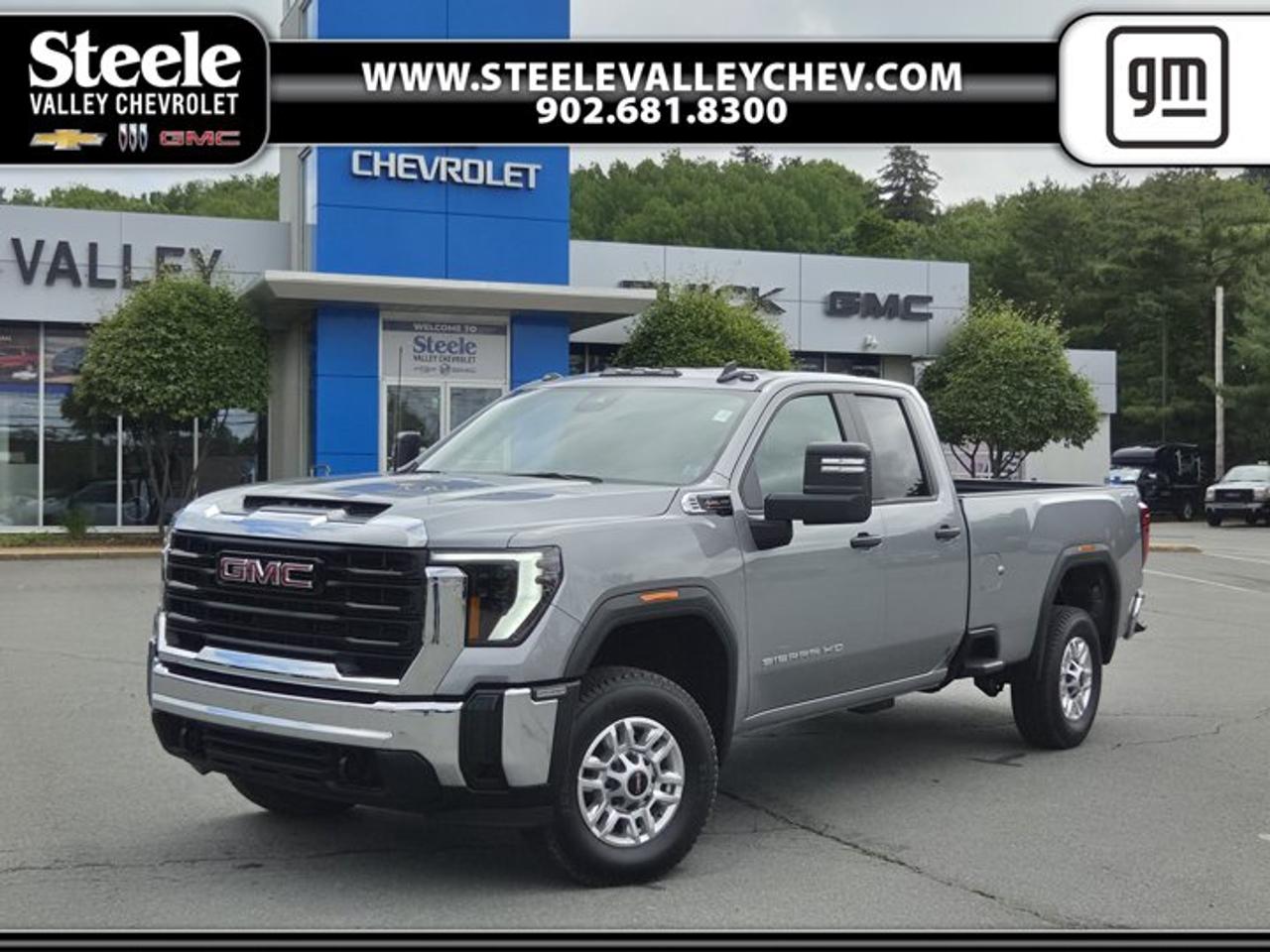 WHEELS, 17 (43.2 CM) MACHINED ALUMINUM, TRANSMISSION, 10-SPEED AUTOMATIC (STD), TIRES, LT265/70R17E ALL-TERRAIN, BLACKWALL, REAR AXLE, 3.73 RATIO, POWER OUTLET, INSTRUMENT PANEL, 120-VOLT (400 watts shared with (KC9) bed mounted power outlet), LICENSE PLATE KIT, FRONT, INCANDESCENT LIGHTING (will be shipped to orders with ship-to provinces that require front license plate), LAMPS, SMOKED AMBER ROOF MARKER, (LED), GOOSENECK / 5TH WHEEL PREP PACKAGE -- HITCH PLATFORM TO ACCEPT GOOSENECK OR 5TH WHEEL HITCH. Includes hitch platform with tray to accept ball, stamped bed holes with removable caps installed and bed mounted 7-pin trailer harness (similar to UY2 harness). Includes (CGN) spray-on bedliner., ENGINE, 6.6L V8 WITH DIRECT INJECTION AND VARIABLE VALVE TIMING, GASOLINE (401 hp [299 kW] @ 5200 rpm, 464 lb-ft of torque [629 N-m] @ 4000 rpm) (STD), CONVENIENCE PACKAGE includes (QT5) EZ Lift power lock and release tailgate, (AKO) tinted glass, (UF2) LED cargo bed lighting, (C49) rear-window defogger and (DBG) outside power-adjustable vertical trailering with heated upper glass. This GMC Sierra 2500HD has a strong Gas V8 6.6L/ engine powering this Automatic transmission.*These Packages Will Make Your GMC Sierra 2500HD Pro The Envy of Your Friends *Windows, power rear, express down (Not available on Regular Cab models.), Windows, power front, drivers express up/down, Window, power front, passenger express down, Wi-Fi Hotspot capable (Terms and limitations apply. See onstar.ca or dealer for details.), USB Ports, 2, Charge/Data ports located on instrument panel, Transfer case, two-speed, electronic shift with push button controls (Requires 4WD models.), Trailering Information Label provides max trailer ratings for tongue weight, conventional, gooseneck and 5th wheel trailering (Not available on (ZW9) pickup bed delete.), Trailer brake controller, integrated, Tire, spare LT245/75R17E all-season, blackwall (Included and only available with (QHQ) LT245/75R17E all-season, blackwall tires with (E63) pickup bed models. Available to order when (ZW9) pickup bed delete and (QHQ) LT245/75R17E all-season, blackwall tires are ordered.), Tire Pressure Monitoring System, auto learn includes Tire Fill Alert (does not apply to spare tire), Tire carrier lock keyed cylinder lock that utilizes same key as ignition and door (Deleted with (ZW9) pickup bed delete.), Teen Driver a configurable feature that lets you activate customizable vehicle settings associated with a key fob, to help encourage safe driving behaviour. It can limit certain available vehicle features, and it prevents certain safety systems from being turned off. An in-vehicle report card gives you information on driving habits and helps you to continue to coach your new driver, Taillamps, LED Signature Tail, Incandescent Brake, Turn & Reverse Lamps, Tailgate, standard (Deleted with (ZW9) pickup bed delete.), Tailgate, locking, utilizes same key as ignition and door (Included and only available with (QK1) standard tailgate. Deleted with (ZW9) pickup bed delete.), Tailgate, gate function manual, no lift assist (Deleted with (ZW9) pickup bed delete.), Tailgate and bed rail protection caps, top (Deleted with (ZW9) pickup bed delete.), Steering, Recirculating Ball with smart flow power steering system, Steering wheel, urethane, Steering column, Tilt-Wheel, manual with wheel locking security feature.* Stop By Today *A short visit to Steele Valley Chevrolet Buick GMC Cadillac located at 9184 Commercial Street, New Minas, NS, NS B4N3V9 can get you a trustworthy Sierra 2500HD today!*Disclaimer*Please verify all information with a Steele Valley representative.
