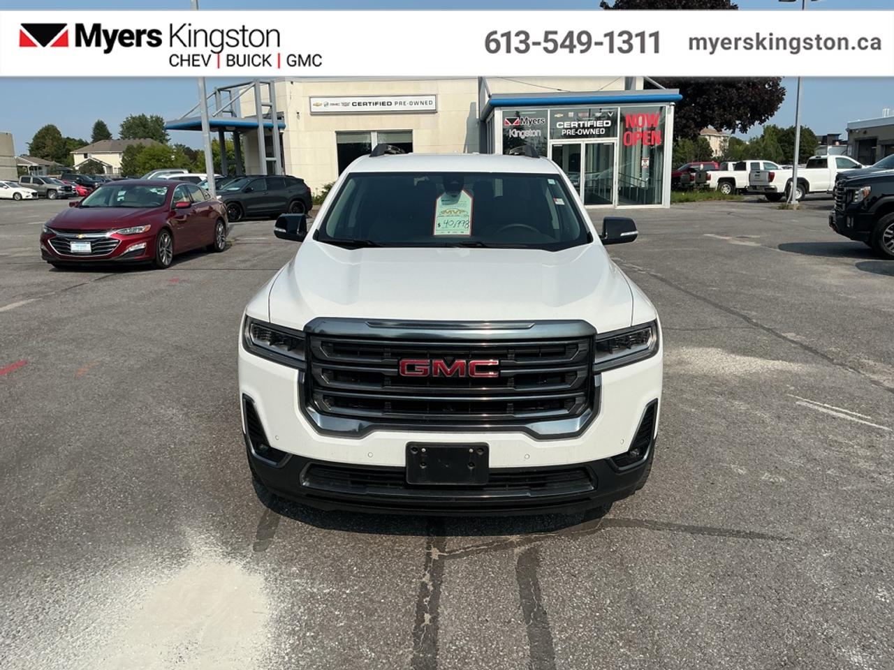 <b>Certified, Navigation,  Lane Keep Assist,  Premium Audio,  Power Liftgate,  Aluminum Wheels!</b><br> <br> This midsize GMC Acadia is designed to make a long lasting impression. This 2023 GMC Acadia is fresh on our lot in Kingston.<br> <br>Wherever the roads lead, go confidently in this 2023 GMC Acadia. This SUV offers versatile space and impressive functionality that are seamlessly blended with style, safety, and top notch technology. This Acadia makes a strong impression with its confident stance and bold styling from front to back and its details, big or small, make it a truly distinctive crossover vehicle.<br> <br>This SUV has 57,670 km and is a Certified Pre-Owned vehicle. Its nice in colour. It has an Automatic transmission and is powered by a smooth engine. And its got a certified used vehicle warranty for added peace of mind. <br> <br> Our Acadias trim level is AT4. This rugged Acadia AT4 comes very well equipped with an Active Torque Control AWD system, lane keep assist with lane departure warning, signature LED lighting, 4G LTE with GMC Connected Access, an 8 inch color touchscreen infotainment system with navigation, wireless Apple CarPlay and Android Auto, an exclusive AT4 front grille and black chrome exterior trim. Additional features include a power liftgate, HD rear view camera, Teen Driver Technology, tri zone automatic climate control with rear seat controls, forward collision alert, exclusive gloss-black aluminum wheels, front and rear park assist, remote engine start, SiriusXM plus much more. This vehicle has been upgraded with the following features: Navigation, Lane Keep Assist, Premium Audio, Power Liftgate, Aluminum Wheels, Remote Start, Android Auto.<br> <br>To apply right now for financing use this link: <a href=https://www.taylorautomall.com/finance/apply-for-financing/ target=_blank>https://www.taylorautomall.com/finance/apply-for-financing/</a><br> <br/><b>CHEVROLET, BUICK, AND GMC CERTIFIED PRE-OWNED BENEFITS</b><br>This vehicle has met our highest standard and has been put through the GM certificationprocess by our GM-trained technicians. Our GM Certified used vehicles go thru an extensive150+ point inspection and are reconditioned back to near new condition. Each vehicle comeswith a minimum of a 3 month, 5000 KM warranty or the balance of the factory warranty(whichever is longer) with 24-hour roadside assistance. They also come with satisfactionguaranteed; a 30 day or 2500 km exchange privilege if you are not completely satisfied. If your budget permits, you can extend or upgrade to an even more comprehensive Certified Pre-Owned Vehicle Protection Plan. Youll also appreciate the convenience of being able to transfer any existing warranties to a new owner, should you ever decide to sell your Certified Pre-Owned Vehicle. <br><br> <br/>Buy this vehicle now for the lowest bi-weekly payment of <b>$276.73</b> with $0 down for 96 months @ 8.99% APR O.A.C. ( Plus applicable taxes - Plus applicable fees ). See dealer for details. <br><br>For more information, please call any of our knowledgeable used vehicle staff at (613) 549-1311!<br><br> Come by and check out our fleet of 50+ used cars and trucks and 170+ new cars and trucks for sale in Kingston.  o~o