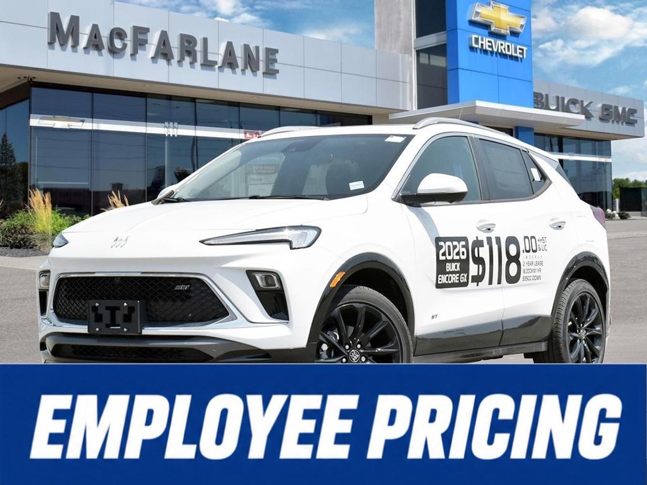 <p>Experience premium comfort, sporty design and confident year-round capability in this new <strong>2026 Buick Encore GX Sport Touring AWD</strong>, finished in <strong>Summit White</strong> with an <strong>Ebony interior and Santorini Blue stitching</strong>. Available at MacFarlane Chevrolet Buick GMC in Petrolia, Ontario, this versatile compact SUV is ideal for commuting, family travel and weekend adventures.</p><p>Powered by a responsive <strong>ECOTEC 1.3L Turbo engine</strong> producing an estimated 155 horsepower and 174 lb.-ft. of torque, the Encore GX is paired with a smooth <strong>nine-speed automatic transmission</strong> and All-Wheel Drive.</p><p>Sport Touring details include a Gloss Black grille, unique black exterior accents, a flat-bottom steering wheel and embroidered ST logos. This well-equipped Encore GX also features the <strong>Experience Buick Package</strong> with a panoramic power moonroof and 19-inch Gloss Black aluminum wheels. The <strong>Advanced Technology Package</strong> adds Adaptive Cruise Control, Rear Park Assist, HD Surround Vision and wireless device charging.</p><p>Stay connected through the 11-inch ultrawide infotainment display with wireless Apple CarPlay and Android Auto compatibility. Buick Driver Confidence technologies provide additional reassurance on every drive.</p><p>Visit MacFarlane Chevrolet Buick GMC to explore this <strong>2026 Buick Encore GX Sport Touring AWD for sale near Sarnia, Strathroy, London and throughout Lambton County</strong>.</p>