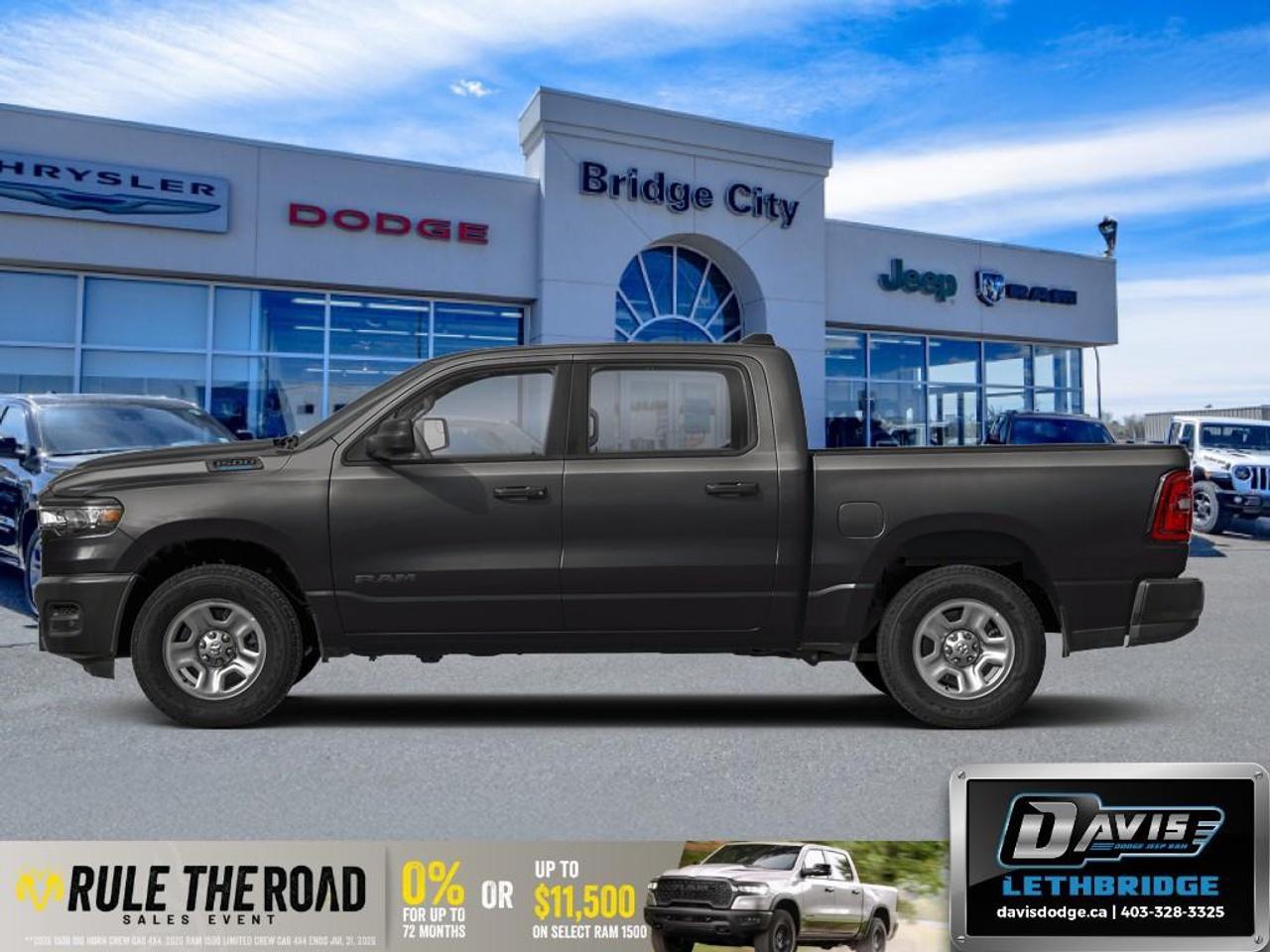 <b>Adaptive Cruise Control, Remote Start, Blind Spot Detection, Lane Keep Assist, Lane Departure Warning!</b><br /> <br /> Dominate workdays and weekends alike with the 2026 Ram 1500, where capability meets class.<br /> <br />The Ram 1500's unmatched luxury transcends traditional pickups without compromising its capability. Loaded with best-in-class features, it's easy to see why the Ram 1500 is so popular. With the most towing and hauling capability in a Ram 1500, as well as improved efficiency and exceptional capability, this truck has the grit to take on any task.<br /> <br />This Black Crew Cab 4X4 pickup has an Automatic transmission and is powered by a 420HP 3.0L Straight 6 Cylinder Engine. <br /> <br /> Our 1500's trim level is Express. This capable pickup blends strength, utility, and modern convenience for drivers who demand more from their truck. Its bold exterior design features smart functional details like heated mirrors, deep-tinted glass, and a durable cargo bed with easy tailgate access. Inside, the cabin delivers comfort and practicality with spacious seating, smart storage, and intuitive technology including an 8.4-inch Uconnect touchscreen, smartphone integration, and a Wi-Fi hotspot. Convenience features like remote start, adaptive cruise control, and keyless entry make every drive easier, while advanced safety systems such as Blind Spot Detection, Forward Collision Warning, Active Lane Management, and ParkSense parking sensors provide peace of mind on every journey. This vehicle has been upgraded with the following features: Adaptive Cruise Control, Remote Start, Blind Spot Detection, Lane Keep Assist, Lane Departure Warning, Heated Mirrors.<br /><br /> <br />To apply right now for financing use this link: <a href=https://lethbridge.davisdodge.ca/free-credit-check/ target=_blank rel=nofollow noopener noreferrer>https://lethbridge.davisdodge.ca/free-credit-check/</a><br /> <br /><br />As a premier Chrysler, Dodge, Jeep and RAM dealership, Davis Dodge proudly offers an extensive selection of new and used vehicles to meet every drivers needs. Customers across Lethbridge, Fort Macleod, Taber, Claresholm, Coaldale, and beyond trust us for daily vehicle specials, certified service and parts, and a seamless online inventory experience. <br /><br /> With competitive financing options and expert support, we make car buying easy and enjoyable. <br /><br /> Ready to hit the road? Schedule your test drive today at Davis Dodge, your trusted Chrysler, Dodge, Jeep and RAM dealer in Lethbridge, Alberta.<br /><br /> Vehicle pricing offer shown expires 2026-07-31. <br /> Come by and check out our fleet of 40+ used cars and trucks and 110+ new cars and trucks for sale in Lethbridge. o~o