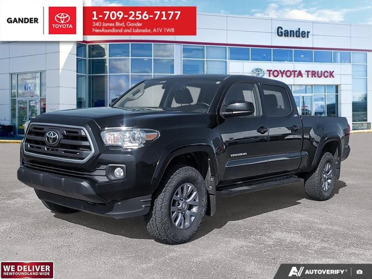 2019 Toyota Tacoma SR5 V6 6-Speed Automatic 4WD 3.5L V6 DOHC 24V LEV3-ULEV70 278hpMidnight Black MetallicALL CREDIT APPLICATIONS ACCEPTED! ESTABLISH OR REBUILD YOUR CREDIT HERE. APPLY AT https://steeleadvantagefinancing.com/?dealer=7148 We know that you have high expectations in your car search in NL. So, if youre in the market for a pre-owned vehicle that undergoes our exclusive inspection protocol, stop by Gander Toyota. Were confident we have the right vehicle for you. Here at Gander Toyota, we enjoy the challenge of meeting and exceeding customer expectations in all things automotive.**Market Value Pricing**, 4WD, Auto High-beam Headlights, Exterior Parking Camera Rear, Speed control.Certification Program Details: 85 Point inspection Fluid Top Ups Brake Inspection Tire Inspection Oil Change Recall Check Copy Of Carfax ReportSteele Auto Group is the most diversified group of automobile dealerships in Atlantic Canada, with 34 dealerships selling 27 brands and an employee base of over 1000. Sales are up by double digits over last year and the plan going forward is to expand further into Atlantic Canada. PLEASE CONFIRM WITH US THAT ALL OPTIONS, FEATURES AND KILOMETERS ARE CORRECT.Awards:* 2019 KBB.com Best Resale Value Awards * 2019 KBB.com Brand Image Awards