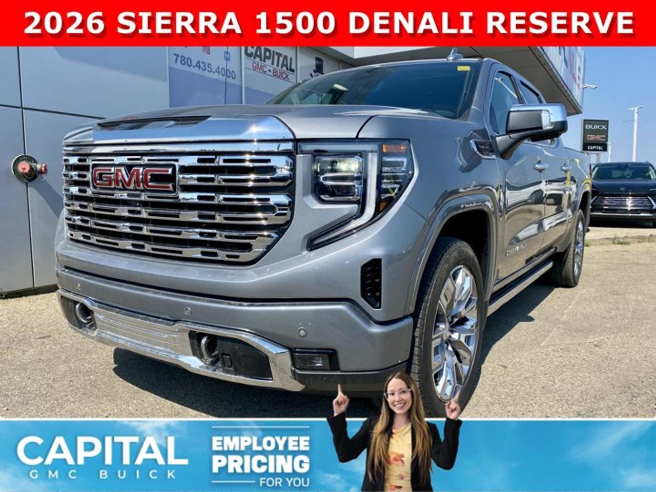 Check out this 2026 Sierra 1500 Crew Cab Denali with the RESERVE PACKAGE. Equipped with a ton of options like Heated and Cooled Seats, POWER SUNROOF, Heated Steering, Body Color Arch Moldings, 360 CAM, Rear Streaming Camera Mirror, Heads-up Display, 22 Inch Wheels, Heated Rear Seats, Massive Touchscreen, Power Assist Steps, and so much more... CALL NOWAsk for the Internet Department for more information or book your test drive today!AMVIC Licensed Dealer - Licence Number B1044900
