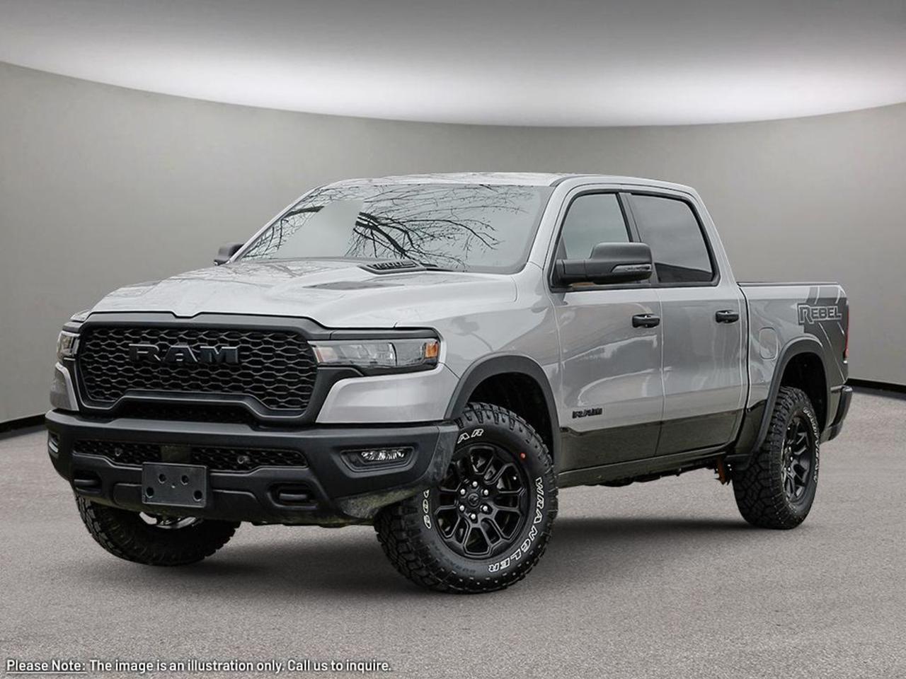 Experience the power and versatility of the all-new 2026 Ram 1500 Rebel 4x4 Crew Cab 57 Box in stunning Silver. Packed with a robust 3.0L I6 Hurricane Twin Turbo engine paired with an 8-speed automatic transmission and advanced 4WD, this truck delivers both exceptional performance and off-road capability.Step inside to find premium cloth/vinyl bucket seats, a spacious cabin with 5-passenger seating, and cutting-edge technology including the Uconnect 5 Navigation with a 12-inch touchscreen, Apple CarPlay, Android Auto, and a 4G LTE Wi-Fi hotspot. Stay comfortable year-round with heated front seats, dual-zone climate control, and a heated steering wheel.Safety and convenience come standard with features like adaptive cruise control with stop and go, lane departure prevention, blind-spot warning, front and rear parking sensors, and more. With a 7,100 lb GVWR and an array of towing enhancements, the Ram 1500 Rebel is ready to haul and handle any job.PRICING ADVERTISED IS REFLECTING THE CASH INCENTIVE AND CANNOT BE STACKED WITHLOW-RATEFINANCING, PRICING ADVERTISED CAN BE FINANCED. REACH OUT TO THE SALES TEAM TO GET YOUR QUOTE TAILORED TO HOW YOU WOULD LIKE TO BUYCALL AURORA DODGE NOW AT867-873-4222