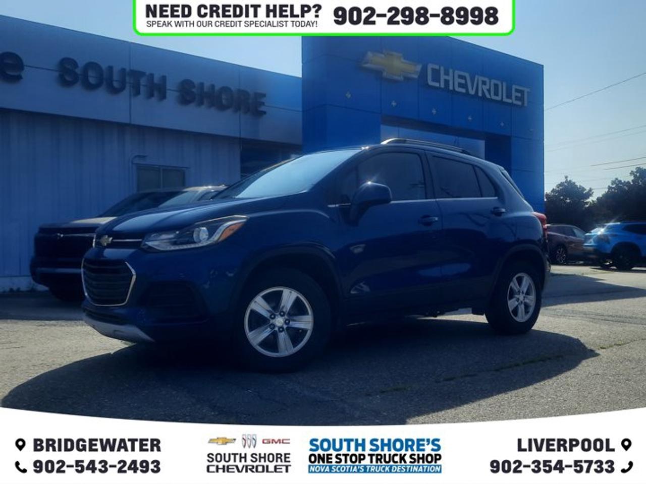 Recent Arrival! Odometer is 30111 kilometers below market average! Pacific Blue Metallic 2020 Chevrolet Trax LT For Sale, Bridgewater AWD 6-Speed Automatic ECOTEC 1.4L I4 SMPI DOHC Turbocharged VVT Clean Car Fax, 6 Speakers, ABS brakes, Air Conditioning, Alloy wheels, Brake assist, Compass, Delay-off headlights, Driver door bin, Drivers Seat Mounted Armrest, Electronic Stability Control, Emergency communication system: OnStar and Chevrolet connected services capable, Exterior Parking Camera Rear, Front anti-roll bar, Front reading lights, Fully automatic headlights, Heated door mirrors, Illuminated entry, Low tire pressure warning, Occupant sensing airbag, Outside temperature display, Power door mirrors, Power steering, Power windows, Preferred Equipment Group 1LT, Radio data system, Rear window defroster, Remote keyless entry, Roof rack: rails only, Security system, SiriusXM, Speed control, Tachometer, Telescoping steering wheel, Tilt steering wheel, Trip computer, Variably intermittent wipers.