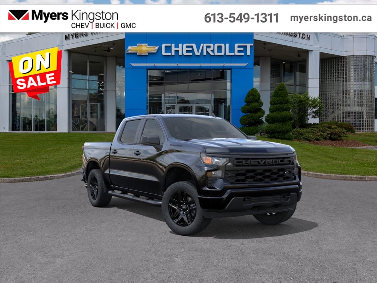 <b>Dark Essential Package, Spray-In Bedliner, Assist Steps!</b><br> <br>  SPECIAL! EMPLOYEE PRICING ON NOW! Was $70045. Now $58820! $5725 discount until Aug 31!  (in addition to the $5500 rebate)  <br> <br/>Inside, the carefully crafted cabin offers comfort, intuitive connectivity and thoughtful design wherever your drive takes you.<br> <br>The 2026 Chevrolet Silverado 1500 delivers full-size pickup performance with a polished interior and smart technology to meet the demands of both work and play. Inside youll find an interior designed for comfort and connectivity, outfitted with modern amenities and a layout that supports both productivity and leisure. With such versatility, the Silverado 1500 stands ready to take on the tough jobs and the long drives in equal fashion.<br> <br>This Black Crew Cab 4X4 pickup has an Automatic transmission and is powered by a 310HP 2.7L 4 Cylinder Engine. <br> <br> Our Silverado 1500s trim level is Custom. Standard features include a trailering package, remote start, aluminum wheels, hitch guidance, a power locking EZ lift tailgate, and a 7-inch infotainment display with Apple CarPlay and Android Auto. Safety features also include lane keep assist with lane departure warning, following distance indication, forward collision alert, and automatic emergency braking with front pedestrian braking. This vehicle has been upgraded with the following features: Dark Essential Package, Spray-In Bedliner, Assist Steps.<br><br> <br>To apply right now for financing use this link: <a href=https://www.taylorautomall.com/finance/apply-for-financing/ target=_blank>https://www.taylorautomall.com/finance/apply-for-financing/</a><br> <br/>Weve discounted this vehicle $5725. Total rebate of $5500 is reflected in the price. Incentives expire 2026-08-31. See dealer for details. <br><br>HST, licensing, and Federal luxury tax (if applicable) are extra. <br><br> Come by and check out our fleet of 60+ used cars and trucks and 170+ new cars and trucks for sale in Kingston.  o~o