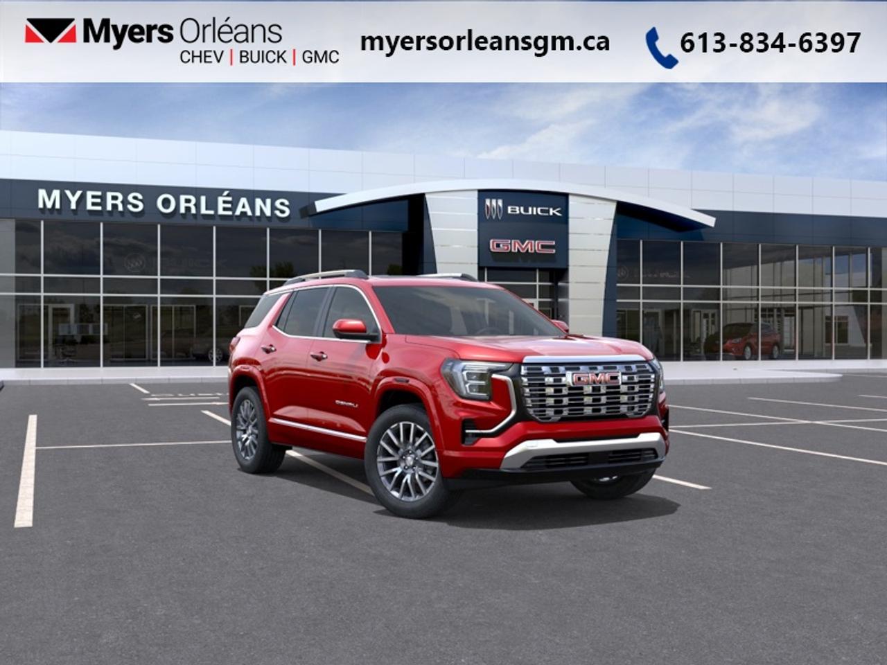 For more than 80 years, the Myers Automotive Group has brought exceptional vehicles and world-class service to drivers in the Ottawa area. Myers Orleans Chevrolet Buick GMC is proud to serve Greater Ottawa, and to continue the tradition of excellence that the Myers name is known for. We are your trusted and professional choice since 1942!<br> <br>This versatile crossover makes a powerful statement with its squared-off silhouette, commanding grille, and signature lighting that reflects a professional grade character.<br> <br>The 2027 GMC Terrain presents a dignified and assertive exterior, characterized by its tall, athletic proportions, striking LED signatures, and a refined yet rugged profile. The interior cabin serves as a tech-forward sanctuary, featuring premium materials and an intuitive layout designed to prioritize the comfort of both the driver and their guests. Perfectly balancing a bold, adventurous spirit with the upscale amenities of a premium lounge, this SUV delivers a prestigious and dependable ownership experience that stands out in any setting.<br> <br>This Volcanic Red Tn SUV has an Automatic transmission.<br><br> <br>To apply right now for financing use this link: <a href=https://www.myersorleansgm.ca/FinancePreQualForm target=_blank>https://www.myersorleansgm.ca/FinancePreQualForm</a><br> <br/><br> Buy this vehicle now for the lowest bi-weekly payment of <b>$356.62</b> with $0 down for 84 months @ 4.99% APR O.A.C. ( Plus applicable taxes - **Rebates may not be applicable on all purchase types [cash, lease, or finance]. Eligibility and conditions may vary. Please see dealer for full details and confirmation of eligibility. ). Incentives expire 2026-07-31. See dealer for details. <br><br>At Myers Orleans Chevrolet, youll find an impressive inventory of brand-new Chevrolet, Buick, and GMC vehicles. But we dont stop there! We also offer an amazing array of gently-used cars, trucks, and SUVs from Chevrolet, as well as a selection of alternate-brand used vehicles from some of Canadas favourite auto makers. When you choose to shop with Myers, youre not limited to what you can find on our well-appointed lot. Youve got the resources of an entire automotive group at your fingertips! Our friendly, no-pressure sales team will go through your list of must-haves, and will match you with the vehicle from Myers that checks off all the right boxes.<br> Come by and check out our fleet of 40+ used cars and trucks and 190+ new cars and trucks for sale in Orleans.  o~o